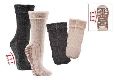 Wowerat ABS-Socken mit Alpaka Wolle extra flauschig gefüttert Homesocks Bettsocken (2 Paar) mit ABS Druck auf der Sohle