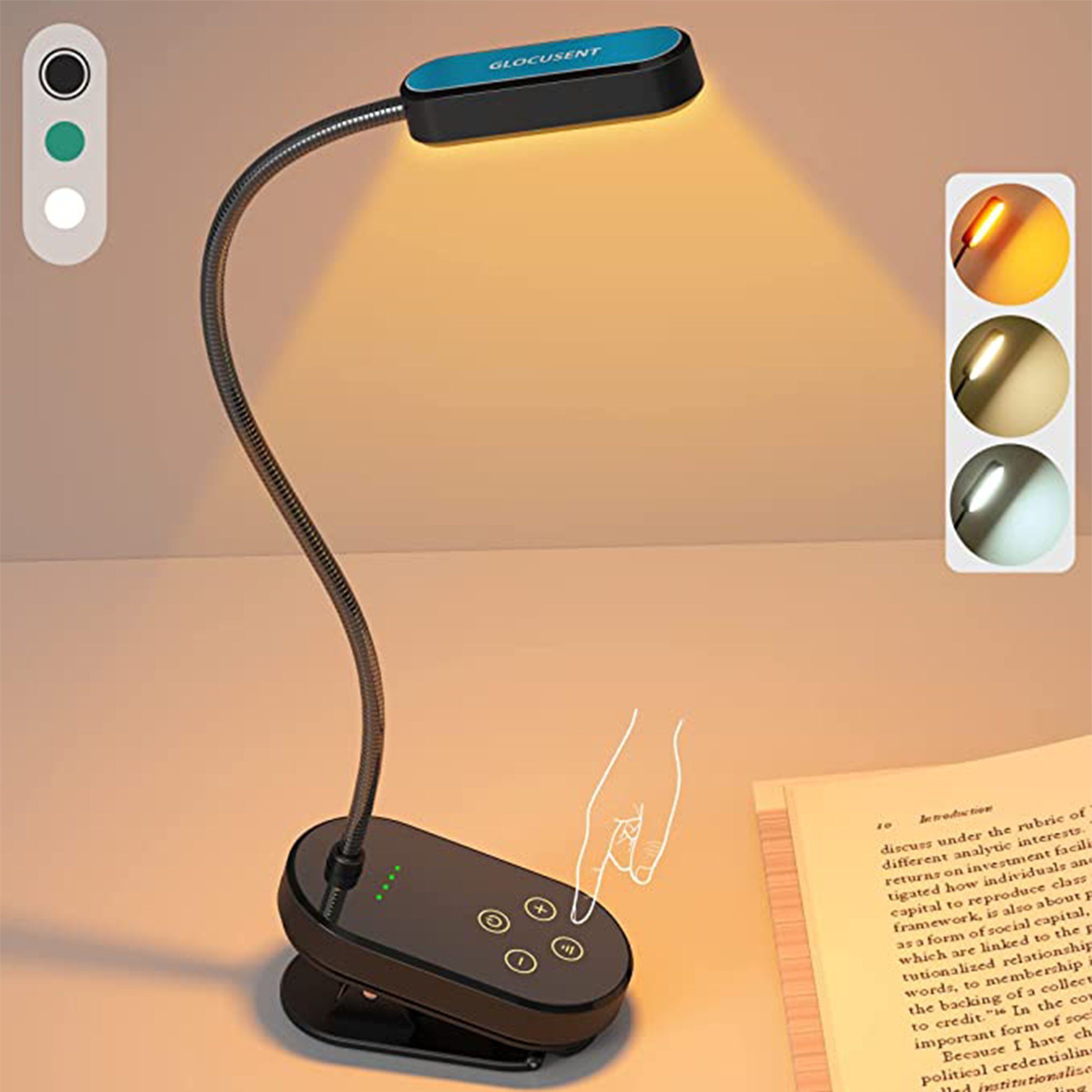LED Schwarz LANOR Schreibtischlampe Lampe,Buchlicht,LED-Mini-Clip-On-Buchlicht,wiederaufladbar,Augenschutz