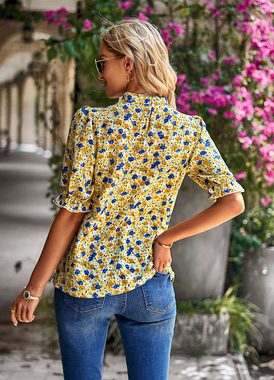 BlauWave Druckbluse Lässiges Shirt mit Blumendruck für Frauen (Geeignet für Reisen, 1-tlg., Geeignet für das tägliche Tragen) Urlaub Kurzarm Bluse