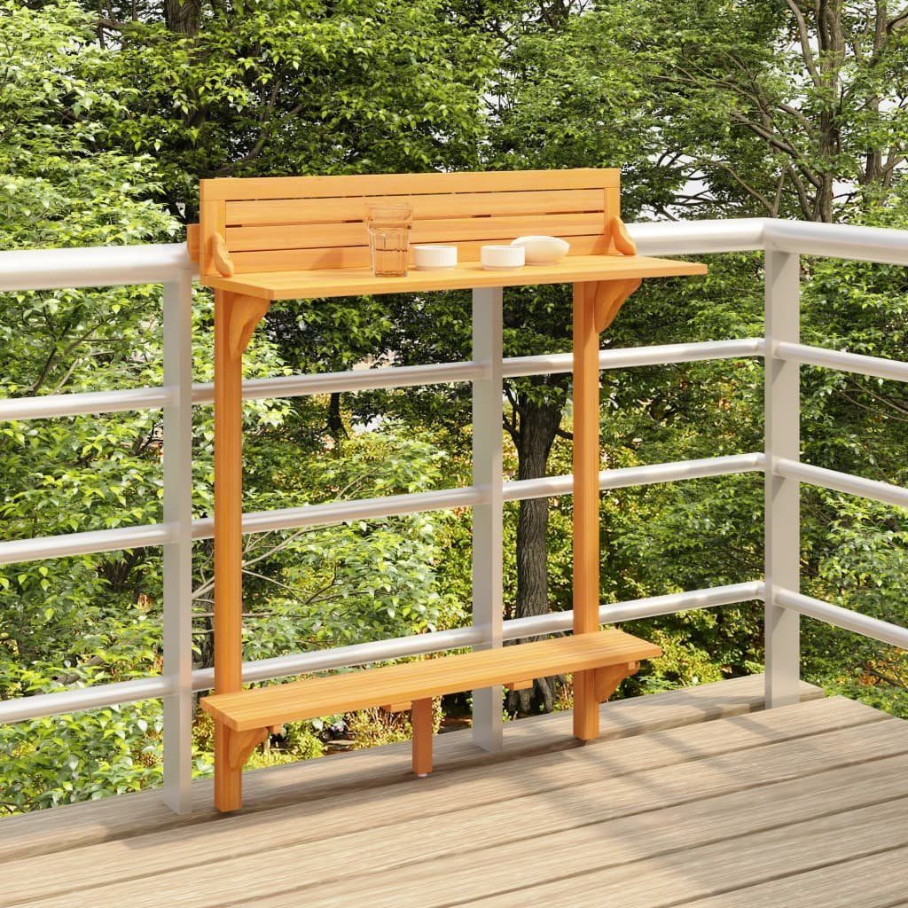 furnicato Bartisch Balkon-Stehtisch Echtholz 90 x 37 x 122,5 cm (1-St), Mit Fußstütze und Geländerhalterung kombinierter Outdoor-Tisch