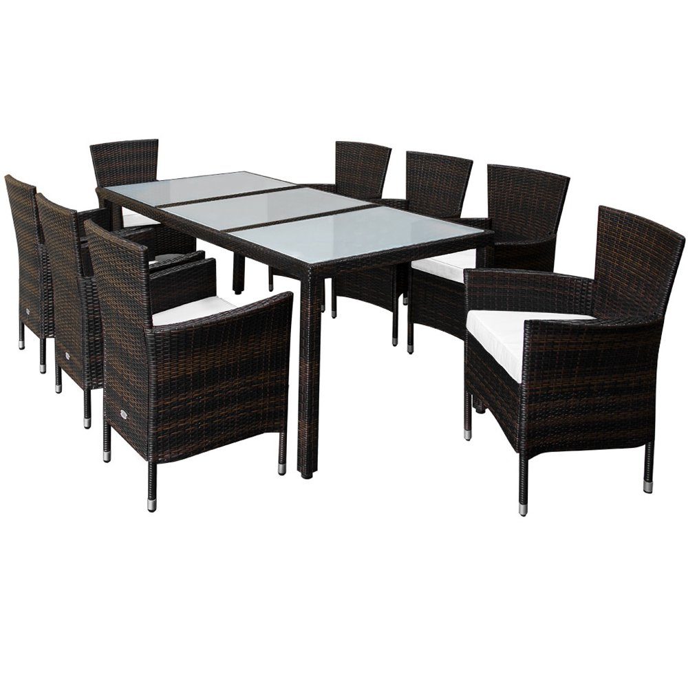 Casaria Sitzgruppe 8+1, (1-tlg), Polyrattan 190x90cm 8 stapelbare Stühle Höhenverstellbar 7cm Auflagen