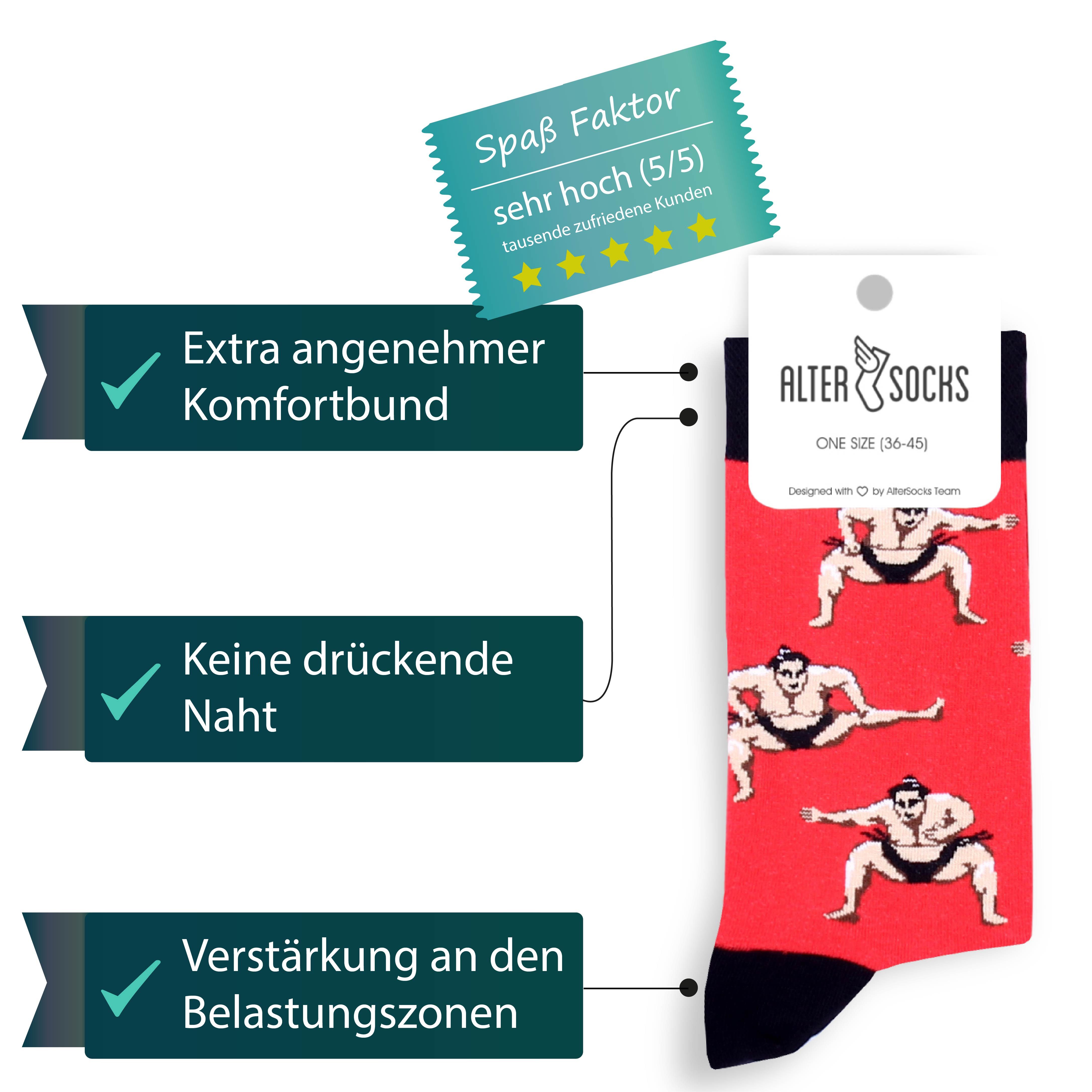 AlterSocks Freizeitsocken Lustige Socken Sumo Socken Damen & Herren Unisex Größe 36 – 45