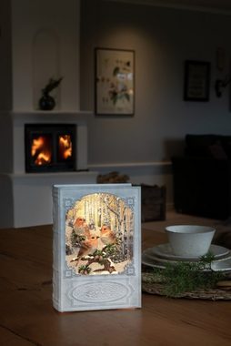 KONSTSMIDE LED Laterne Wasserlaterne Buch mit Rotkehlchen, Weihnachtsdeko, LED fest integriert, Warmweiß, wassergefüllt, 5h Timer, 1 warm weiße Diode