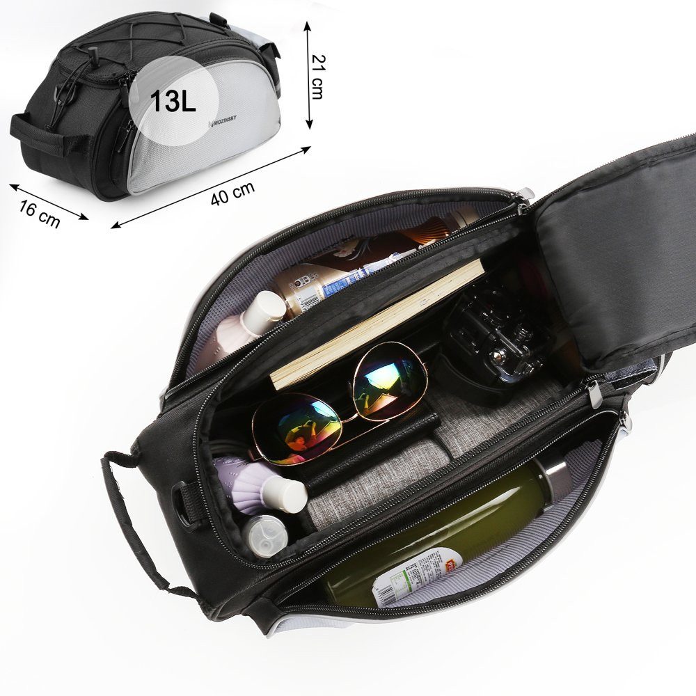 Wozinsky Fahrradtasche Fahrradtasche, Gepäcktasche Gepäckträger Bike, Rad 13L in Schwarz
