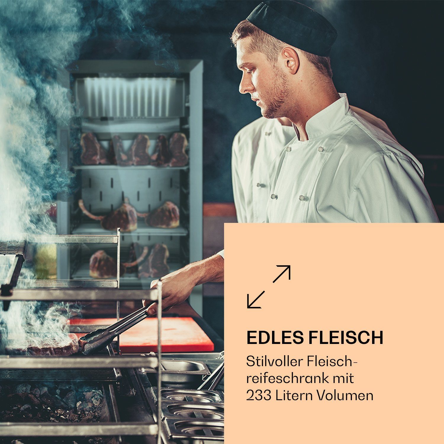 Klarstein Reifeschrank Steakhouse Pro 233, 233 l, Elektrische Fleischkühlschrank LED Touch Kühlen 233 L