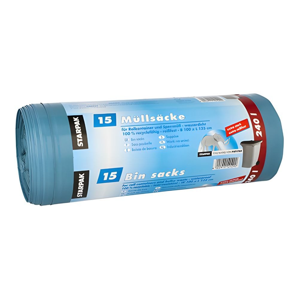 PAPSTAR Müllbeutel 15x Müllsäcke LDPE 240 l 125 x 100cm blau extra stark reißfest 60my