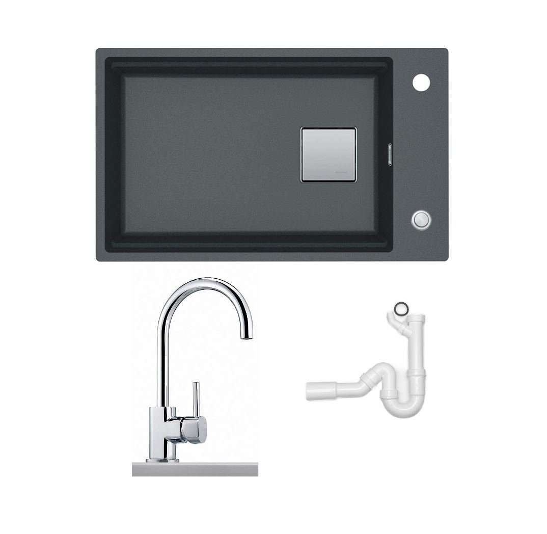 FRANKE Küchenspüle Set aus Fragranit-Spüle und Armatur inkl. Anschlussgarnitur Graphit