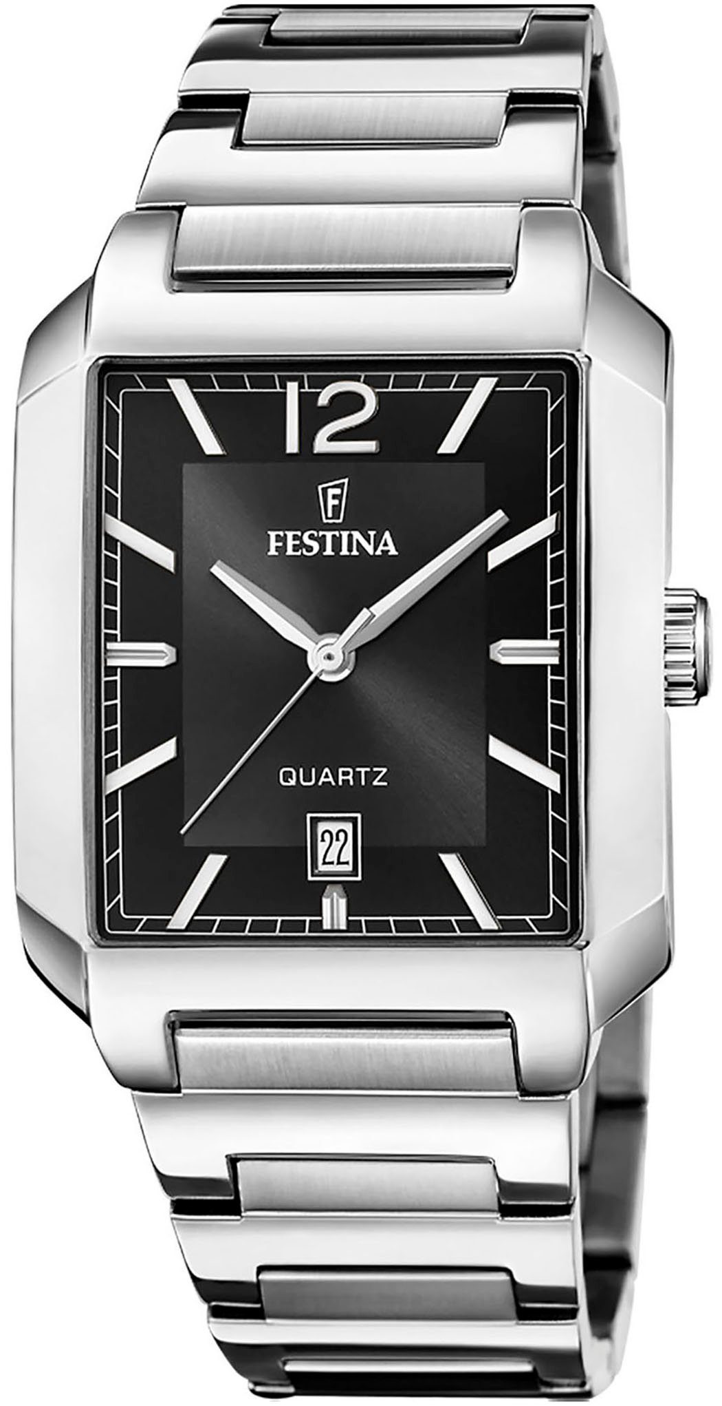 Festina Quarzuhr On The Square F20677/4, Armbanduhr, Herrenuhr, Damenuhr, Edelstahlarmband, Datum