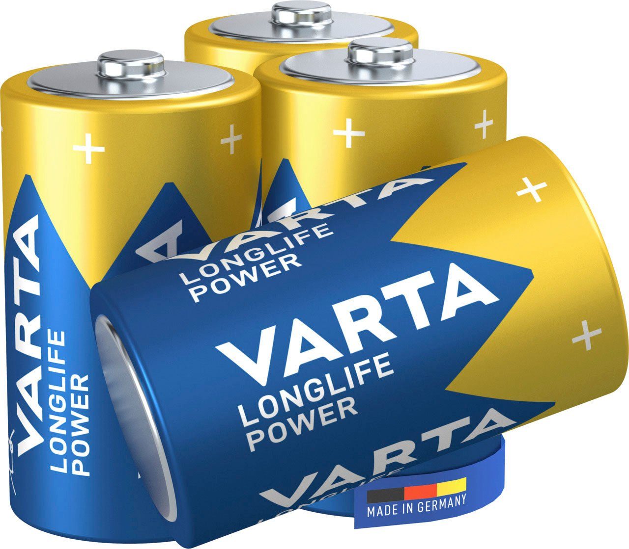 VARTA 4er Pack LONGLIFE POWER D Batterie, (1,5 V, 4 St), Power Alkaline D Mono LR20 4er Pack - Made in Germany