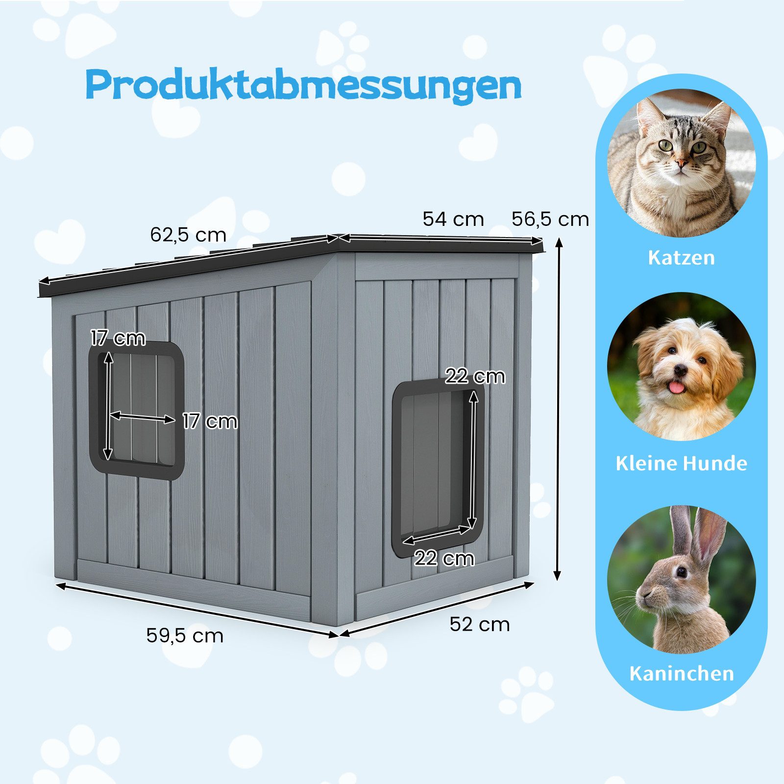 COSTWAY Hundehütte, Katzenhaus, Katzenhütte, Katzenhöhle, mit 2 Türen