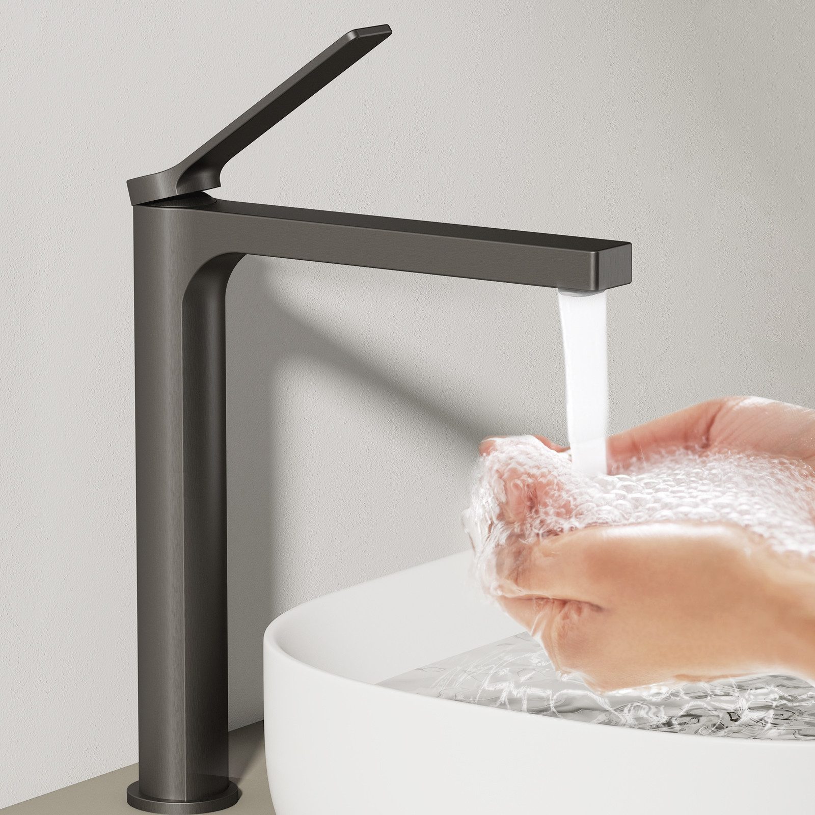 EMKE Waschtischarmatur Badezimmer Mischbatterie Einhebel Wasserhahn für Aufsatzbecken (Mischbatterie) Hoch 26,5 cm chrom/Schwarz/Champagne Gold/Rose Gold/Weiß