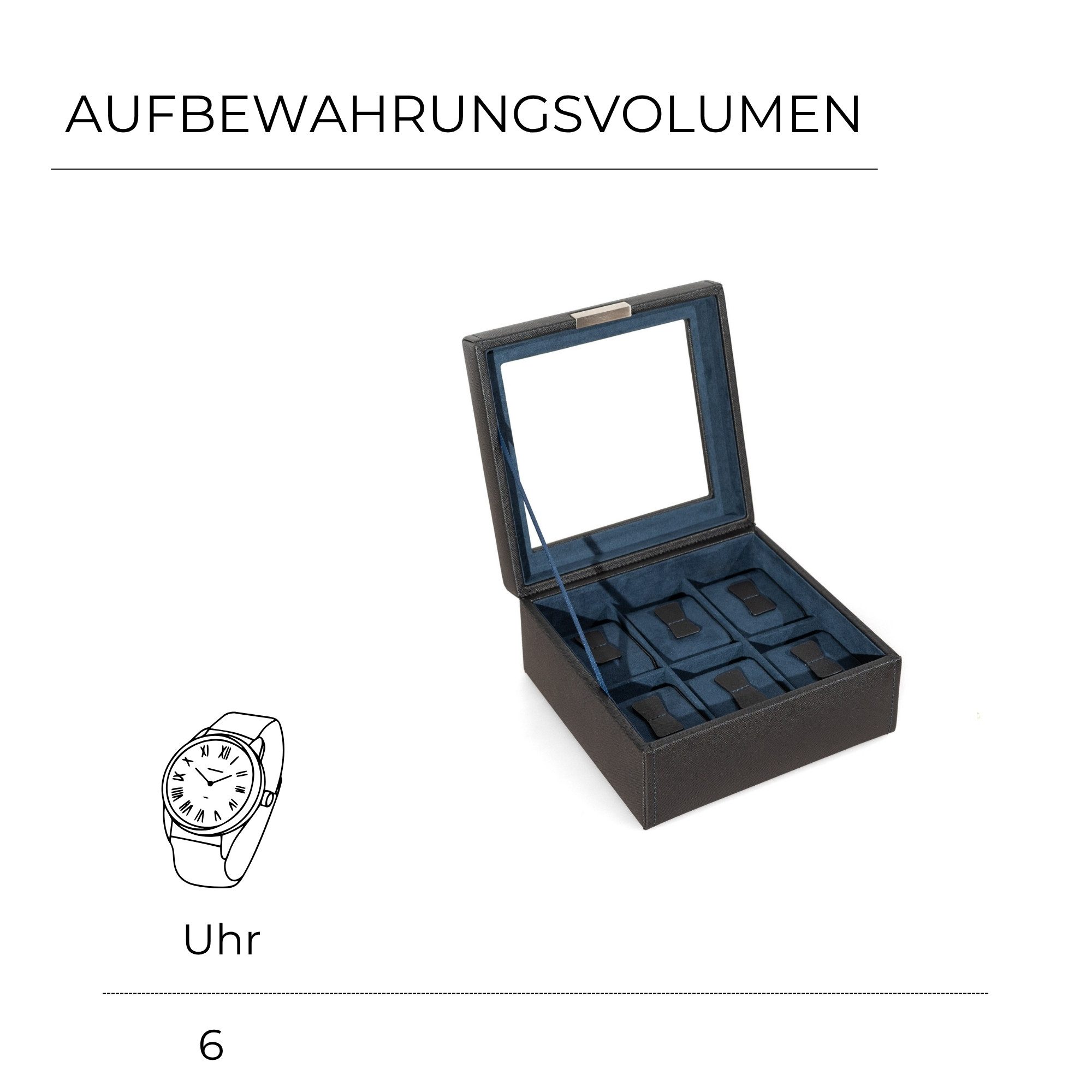 Friedrich23 Uhrenbox Bond Cross Grain mit Glasdeckel für 6 Uhren