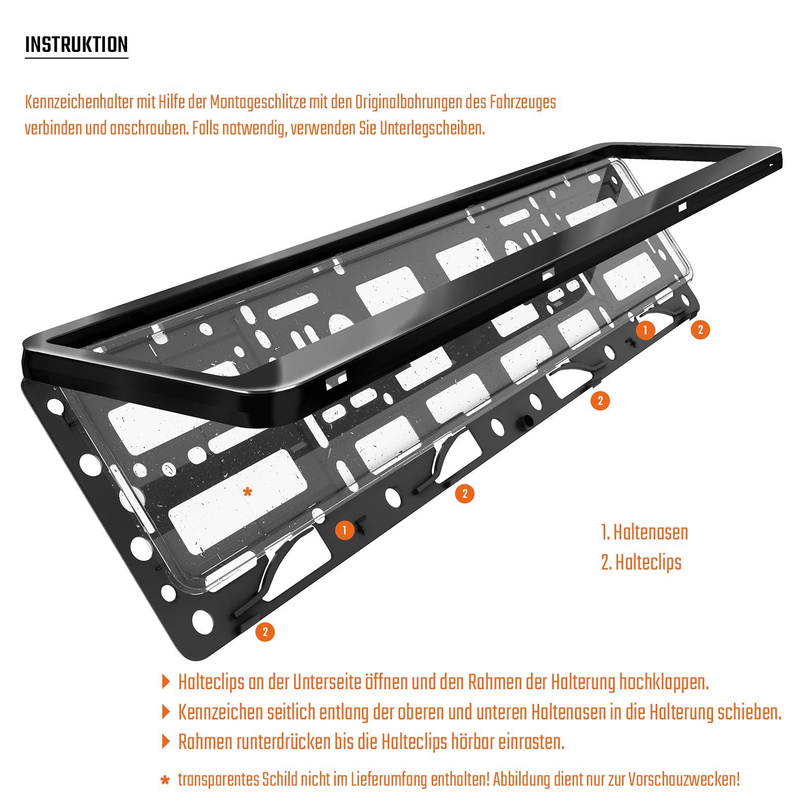 L & P Car Design Kennzeichenhalter Auto Edelstahl schwarz hochglanz poliert Kennzeichenhalter V2A, (2 Stück) – Bild 4 von 4