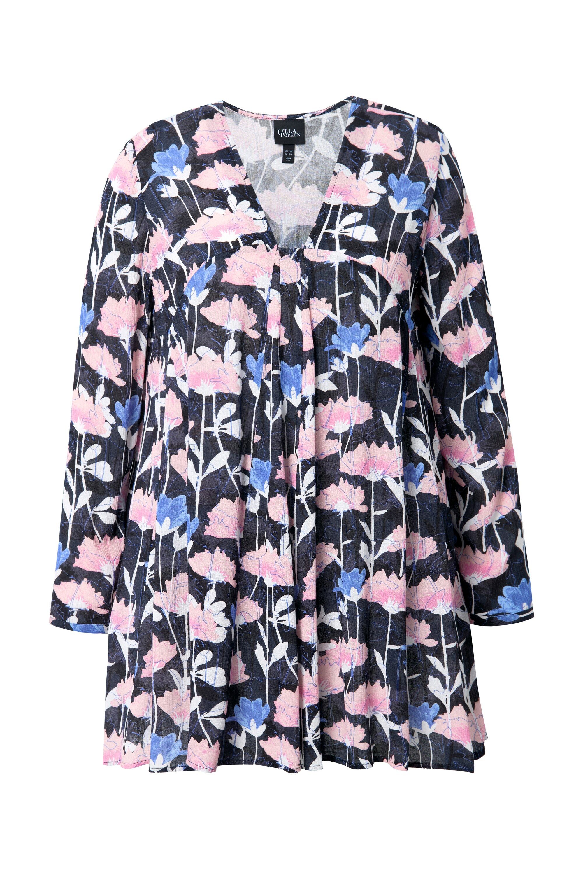Ulla Popken Longbluse Bluse Alloverdruck A-Linie Carree-Ausschnitt günstig online kaufen