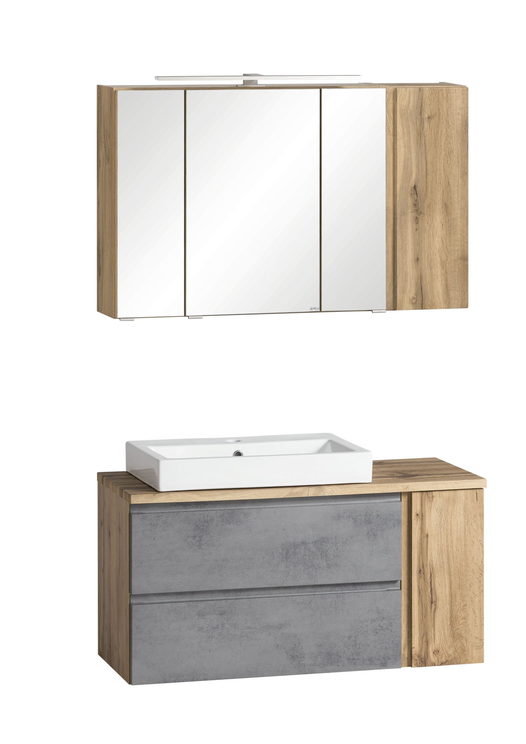 HELD MÖBEL Badmöbel-Set (2-teilig) in Betongrau / Wotaneiche - 105x195x47cm (BxHxT), (2-teilig)