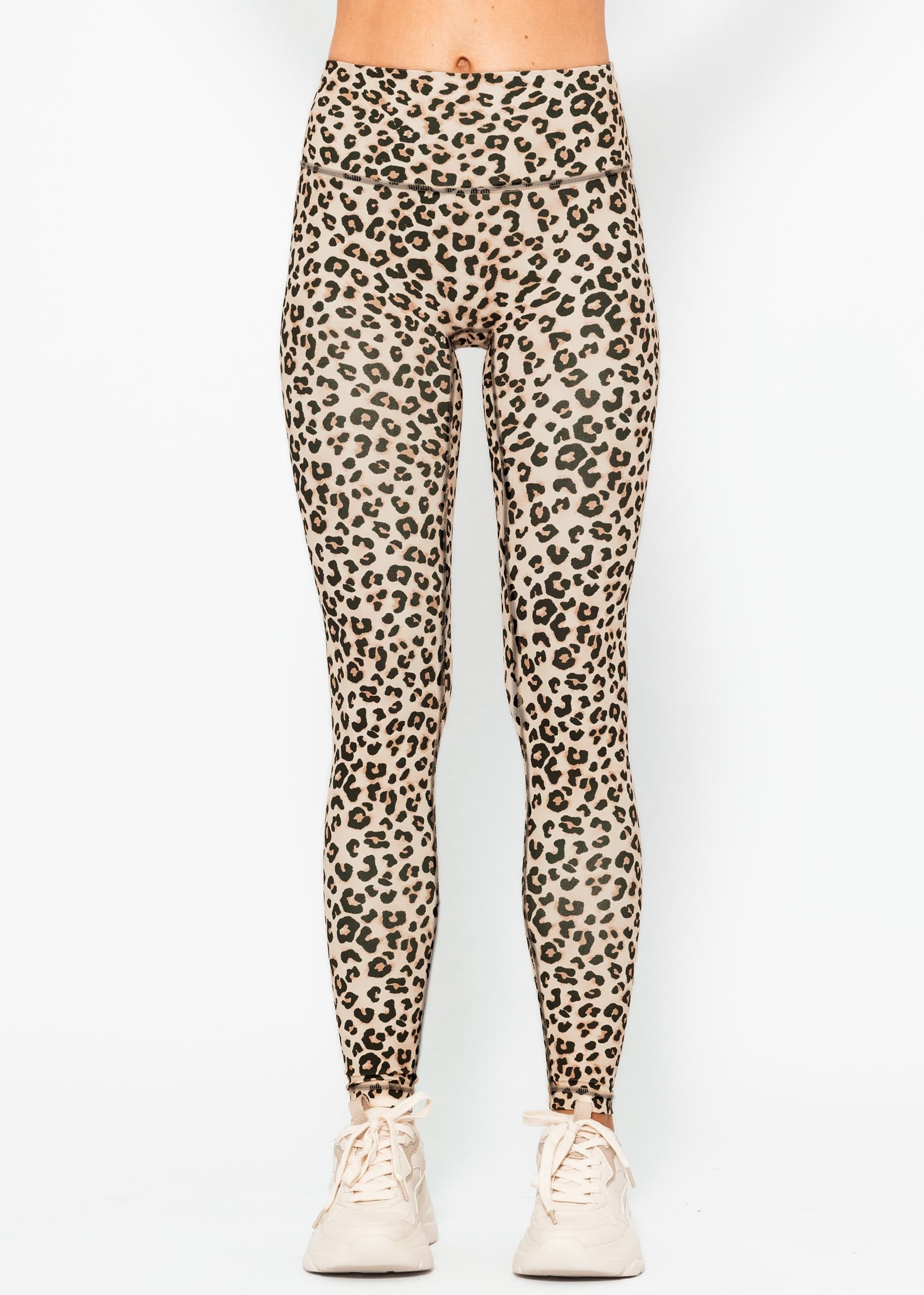 SASSYCLASSY Leggings High Waist Sportleggings mit Leo-Print für Damen Softe Leggings mit elastischem Bund und verdeckter Gesäßstasche