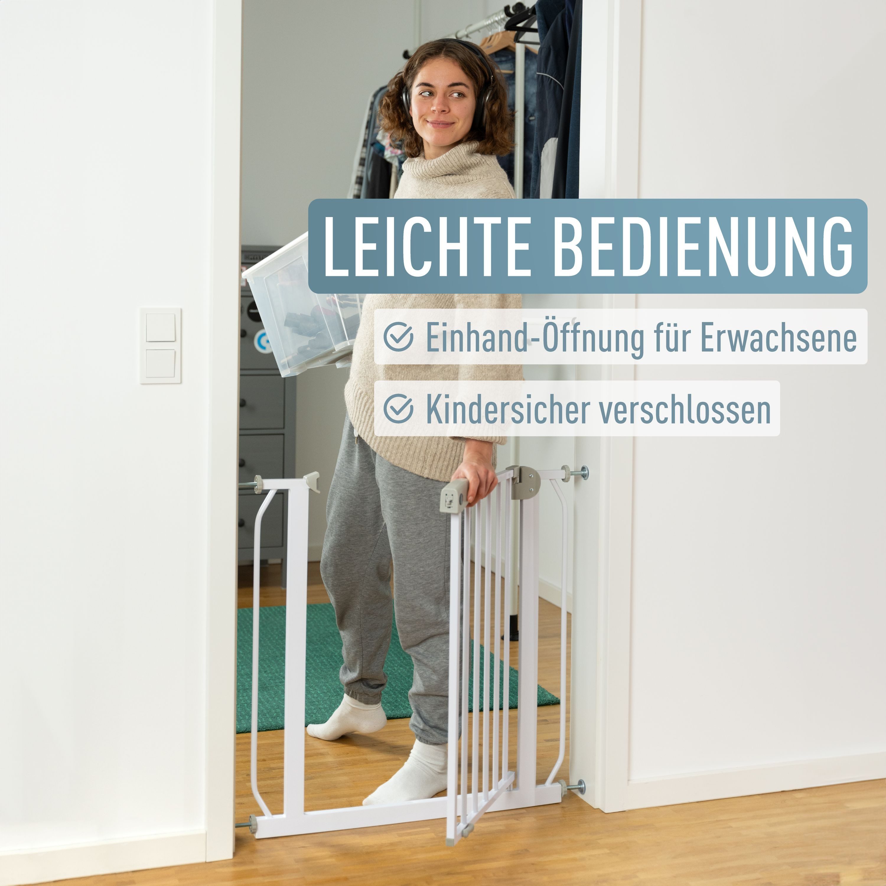 ib style Türschutzgitter Berrin Treppengitter 67-75 cm inkl. Y-Adapter, Ohne Bohren, Sicherheitsgitter für Türen und Treppen, Zum Klemmen – Bild 2 von 4