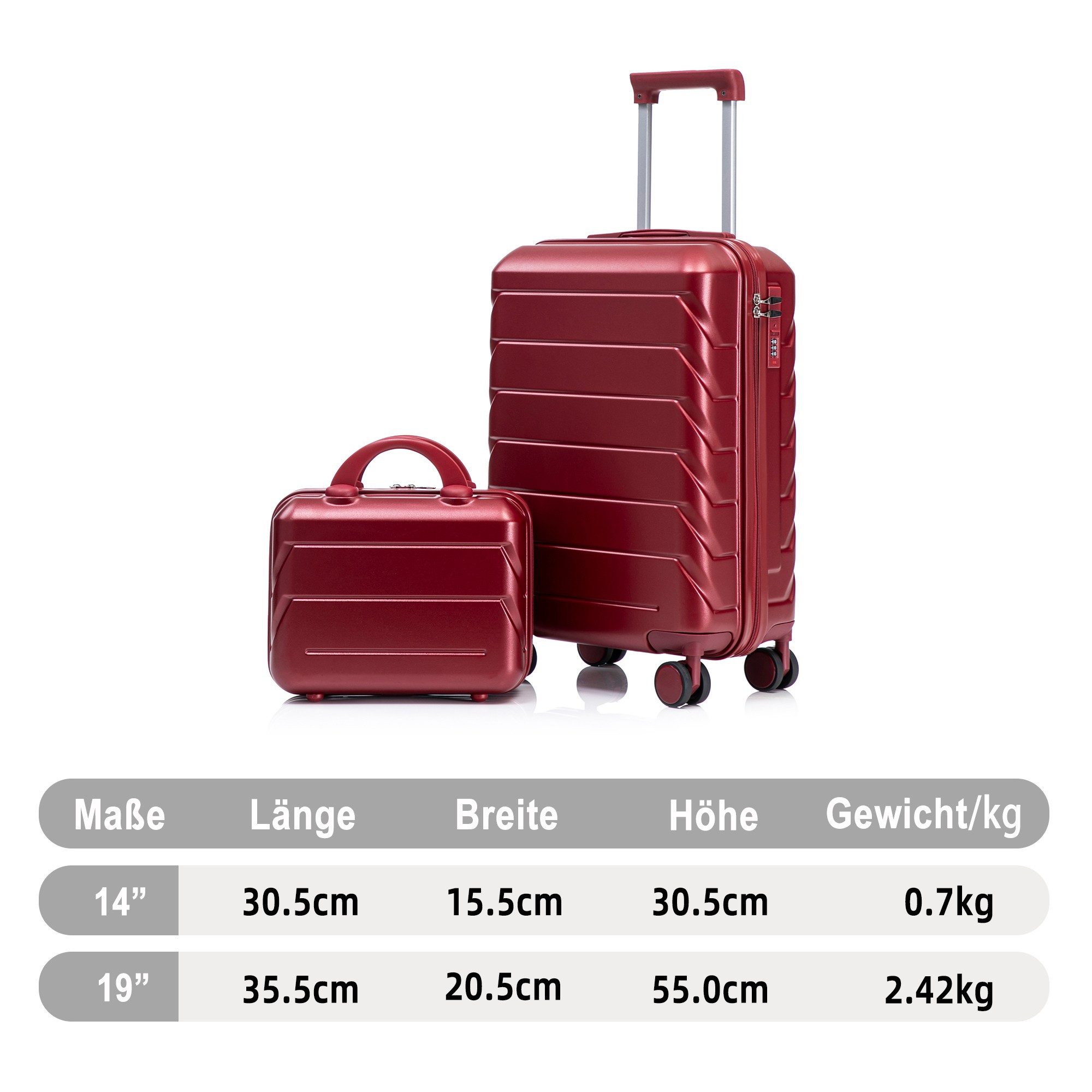 LVHOM Trolleyset 2/4 Set., ABS Hartschalen 14"/19"/24"/28", leise Rädern für jede Tour, (2 tlg., Kosmetikorganizer mit Tragegriff, Sicherungsschlinge), Geschäftstrip, Familienurlaub, längere Erkundungen, Flughafentransfers