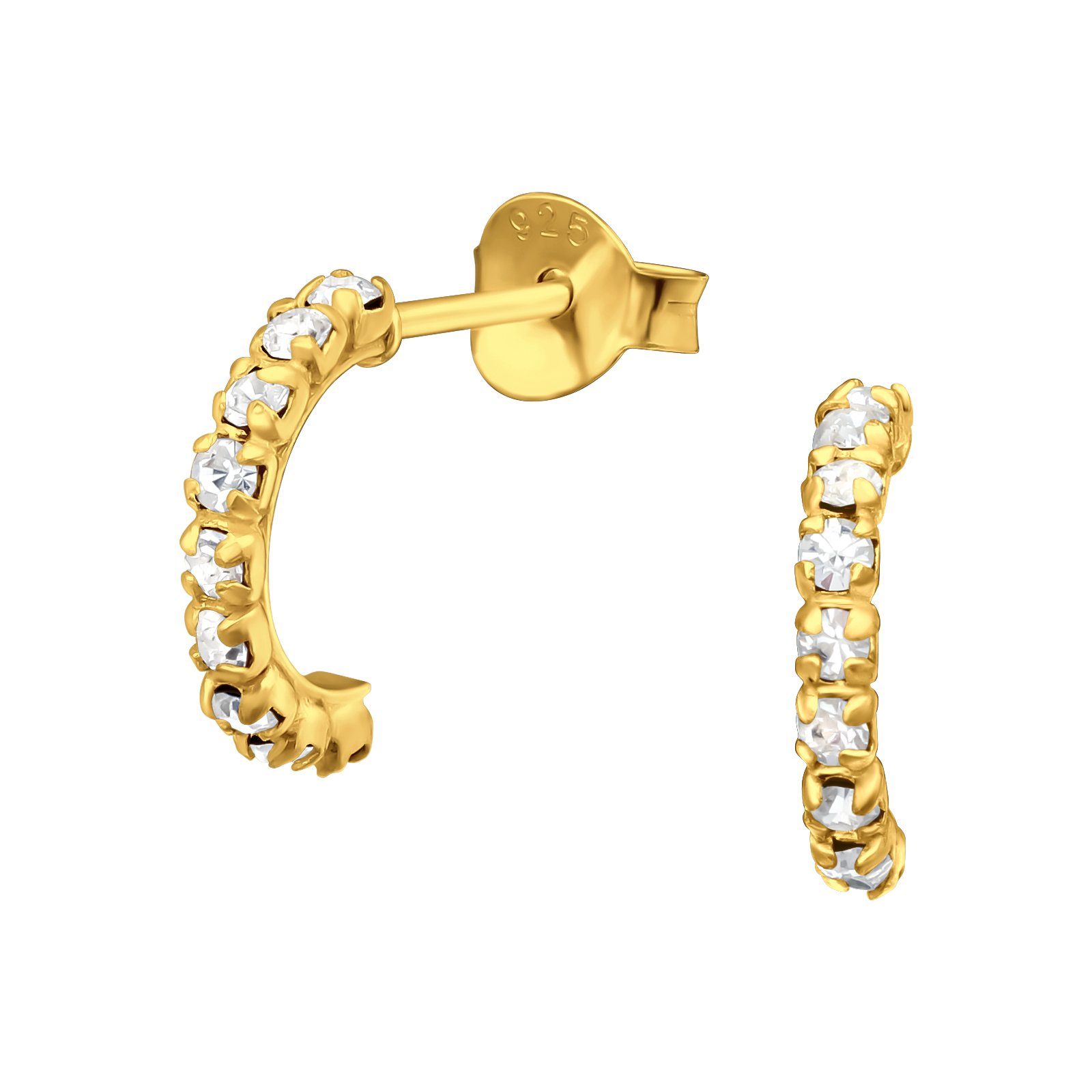 BUNGSA Ohrring-Set Halb-Creolen mit Kristallen gold aus 925 Silber Damen (1 Paar (2 Stück), 2-tlg), Ohrschmuck Ohrringe