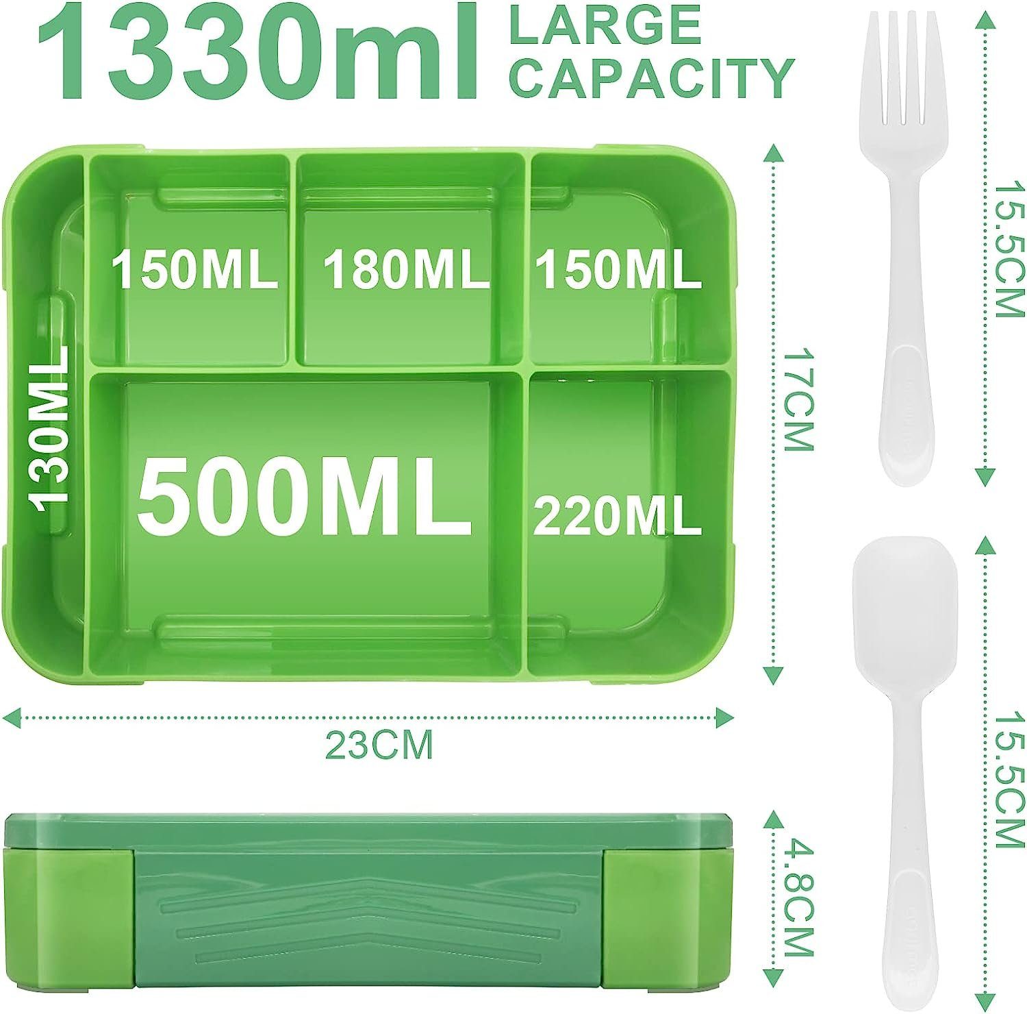 XDeer Lunchbox Fächer) Auslaufsicher/BPA-freiVesperdose für Jausenbox,Vesperdose, (6 1300ml Kinder Brotdose Gruen Kinder/Erwachsene