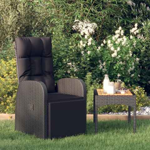 vidaXL Gartenstuhl Garten-Liegestuhl mit Auflage Poly Rattan Schwarz (1 St)