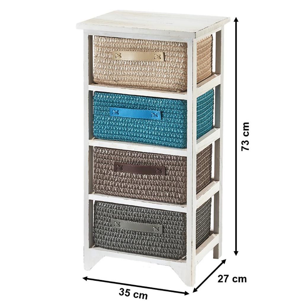 Kobolo Regal Holzregal white washed mit 4 Schubfächer günstig online kaufen