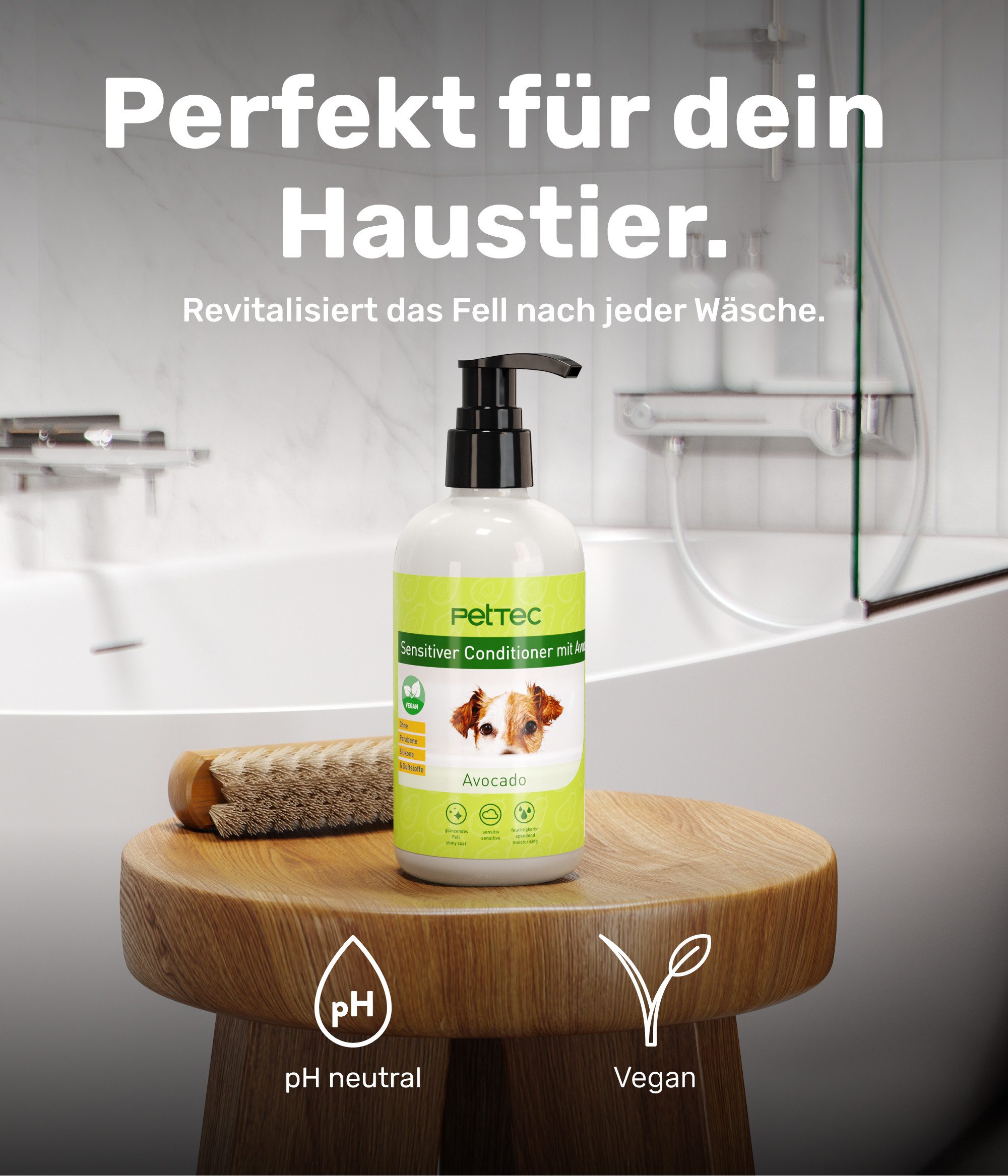 PetTec Tiershampoo Hundeconditioner Avocadoöl, 250 ml, Vegan, Made in Germany, allergenfrei