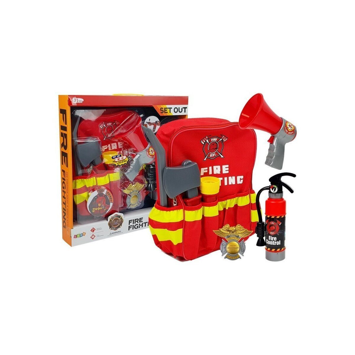 Wisam Spielzeug-Feuerwehr Feuerwehrmann-Set, Rucksack, Taschenlampe, Feuerlöscher