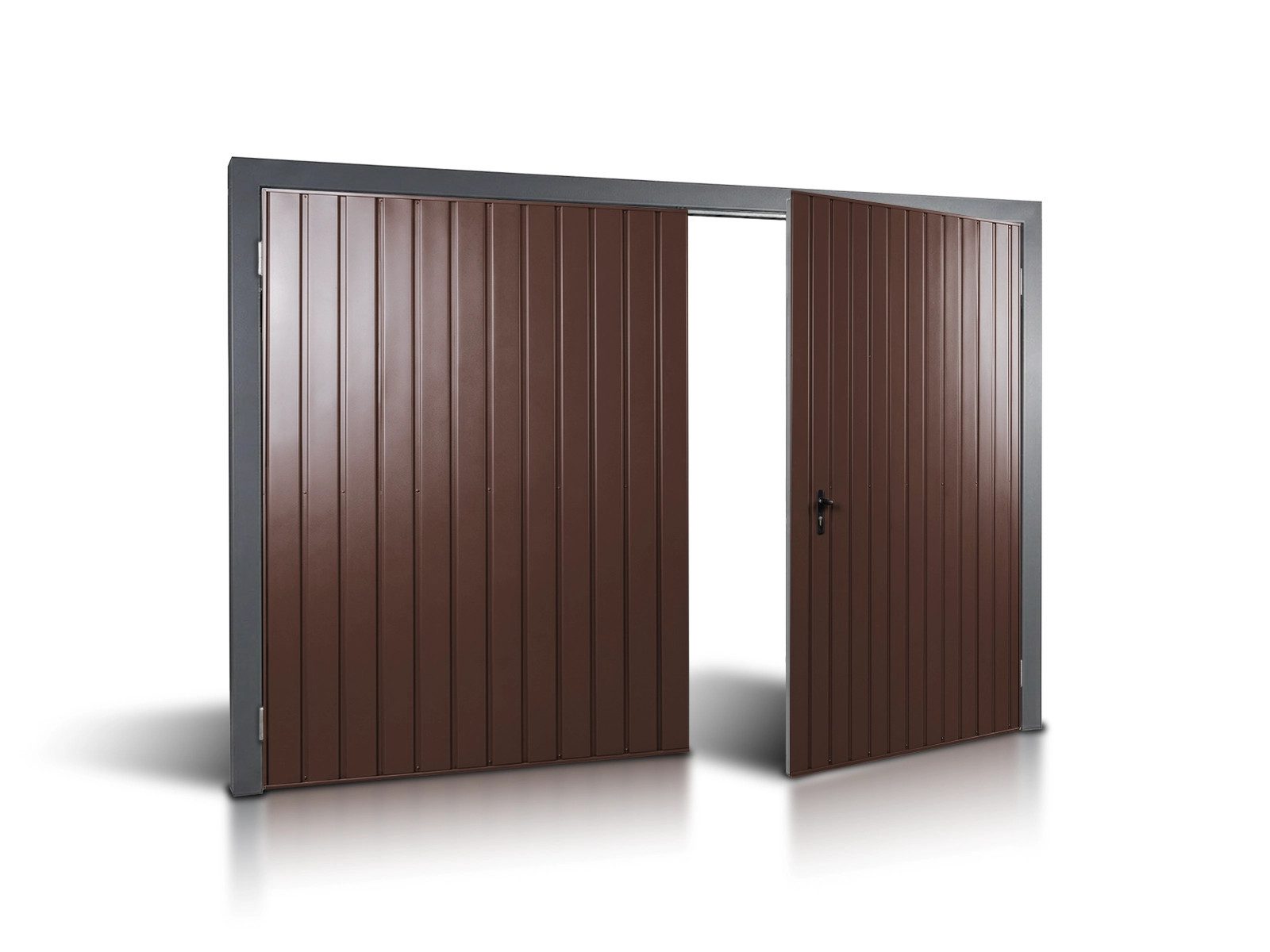 LiderStal Garagentor Doppelflügeltor 2x2 m Stahl Dunkelbraun vertikale Sicke Paneel 10 cm, Durchfahrt 1,85 x 1,90 m, Zarge verzinkt