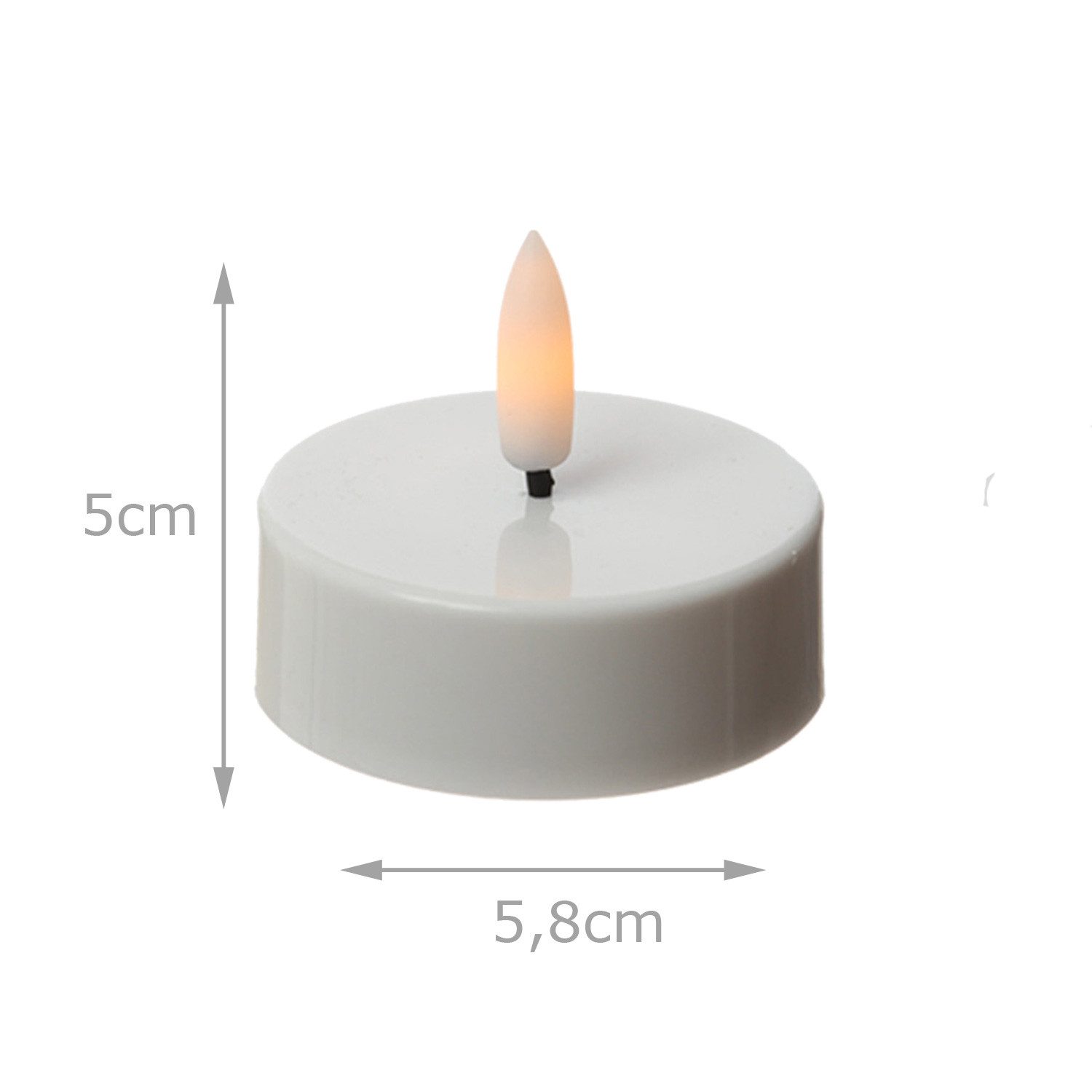 Adilina LED-Teelicht LED Maxi Teelichter Kunststoff 3D Flamme Timer D: 5,8cm weiß 6er Set, LED Classic, warmweiß (2100K bis 3000K) – Bild 3 von 5