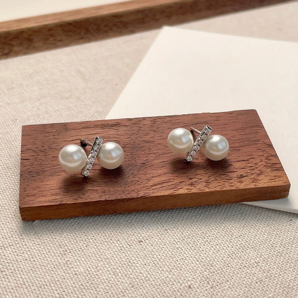 und POCHUMIDUU Frauen Sterling Geschenke Paar Diamant-Perlen-Ohrstecker (2-tlg), Mädchen Silber für Ohrhänger 925 und