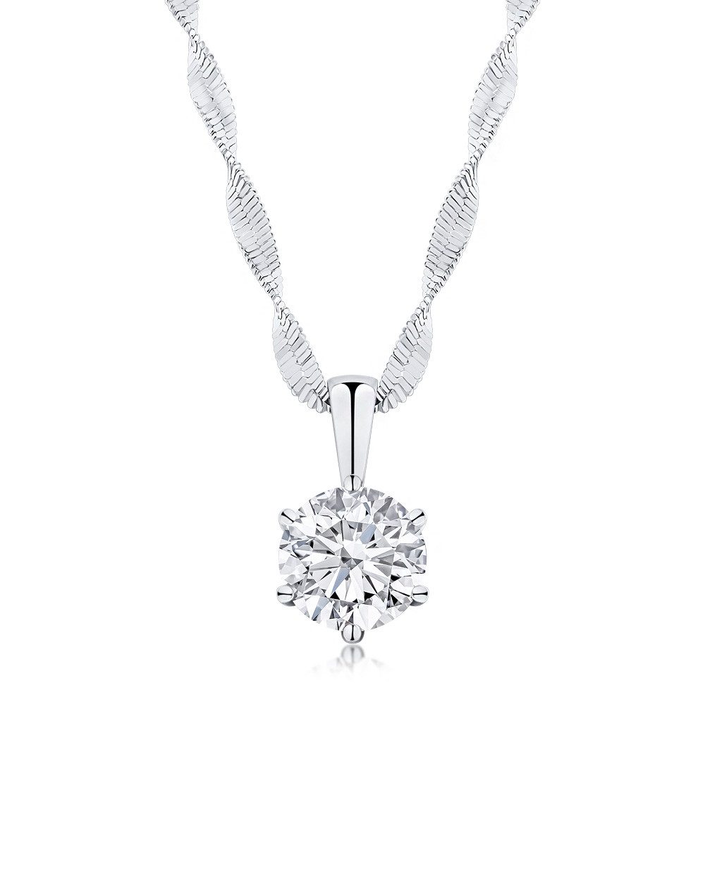 DANIEL CLIFFORD Kette mit Anhänger 'Mirielle' Damen Halskette Silber 925 Kristall Anhänger Solitär weiß (inkl. Verpackung), größenverstellbare Silberkette 45cm, gedrehtes Ketten-Design Kristall