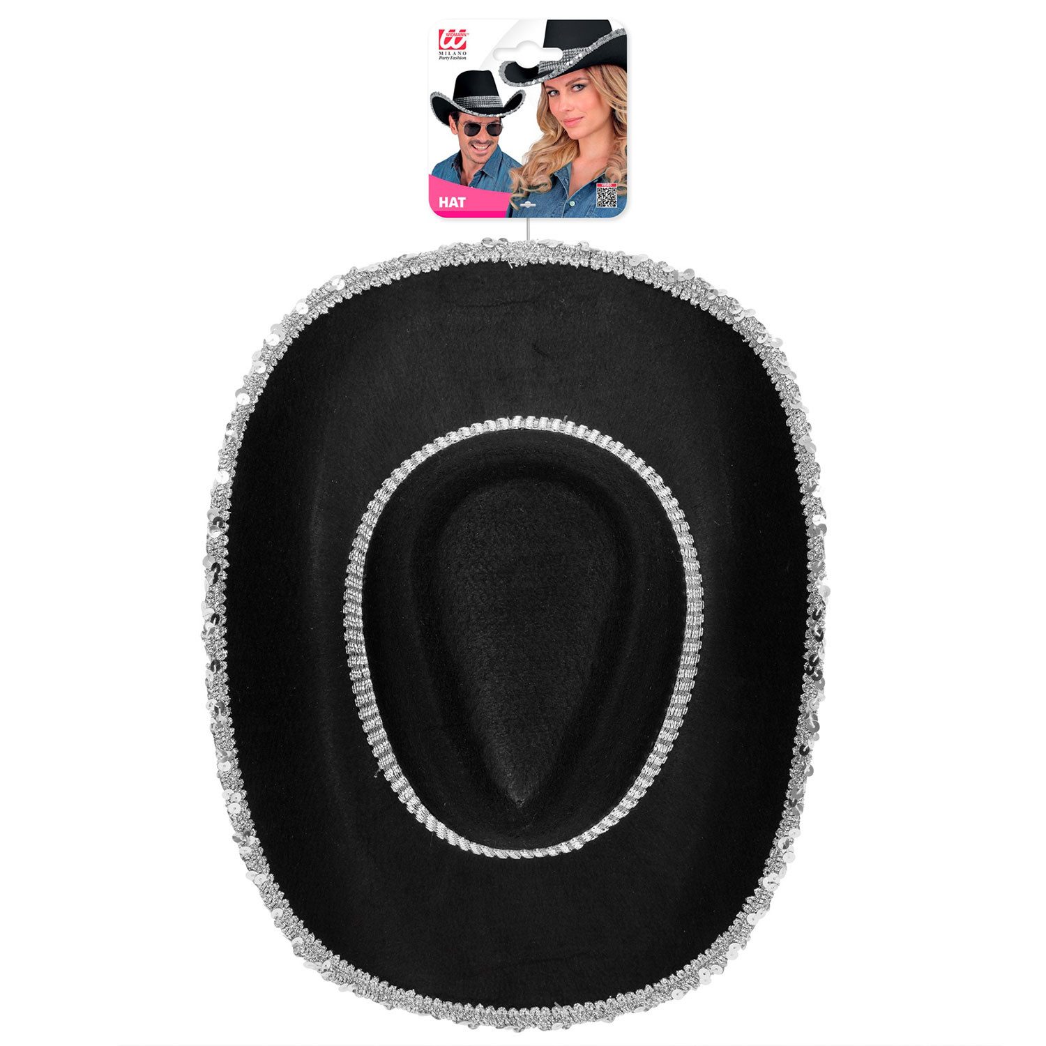 Widmann S.r.l. Kostüm Strass Cowboyhut für Erwachsene, Schwarz