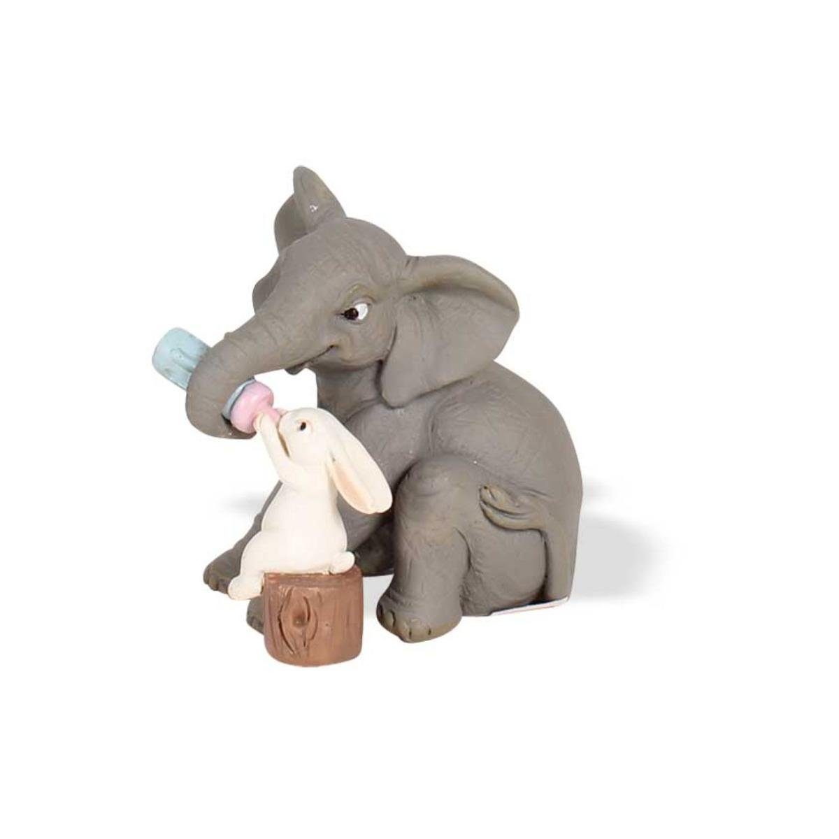 Seyko-Geschenke Dekofigur zu - 7 cm 091067 Häschen "Elefant Keramikfigur gibt trinken"