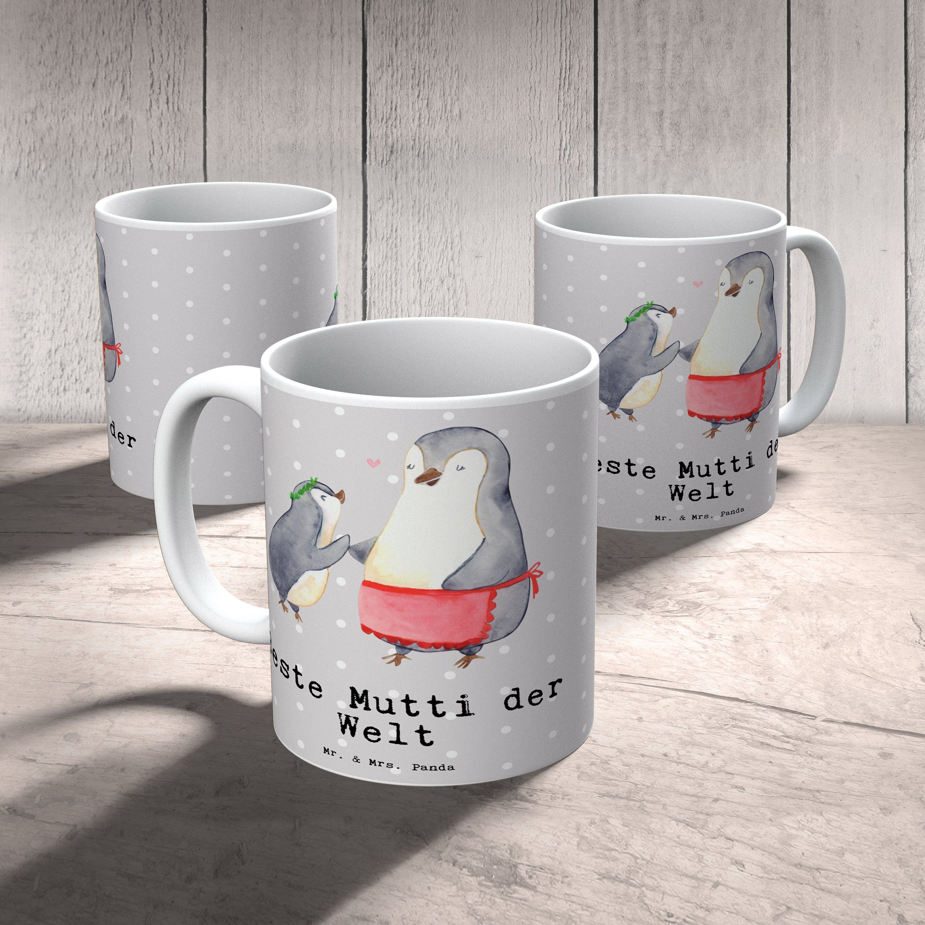 Mr. & Pastell - Tasse Keramik Mutti - Geschenk, Panda Mrs. der für, Becher, Beste Welt Grau Pinguin