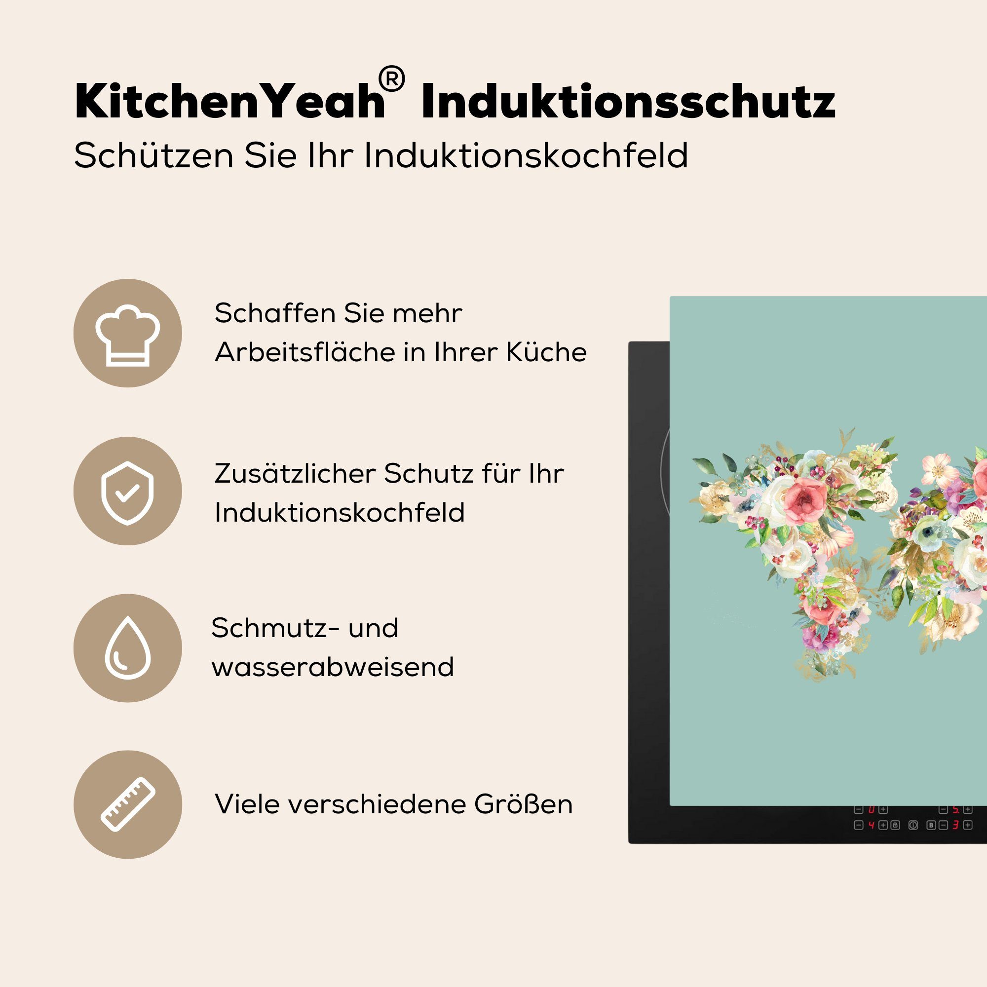MuchoWow Herdblende-/Abdeckplatte Karte - Welt für Ceranfeldabdeckung, - küche - Vinyl, 78x78 Grün, cm, (1 tlg), Rosen Arbeitsplatte
