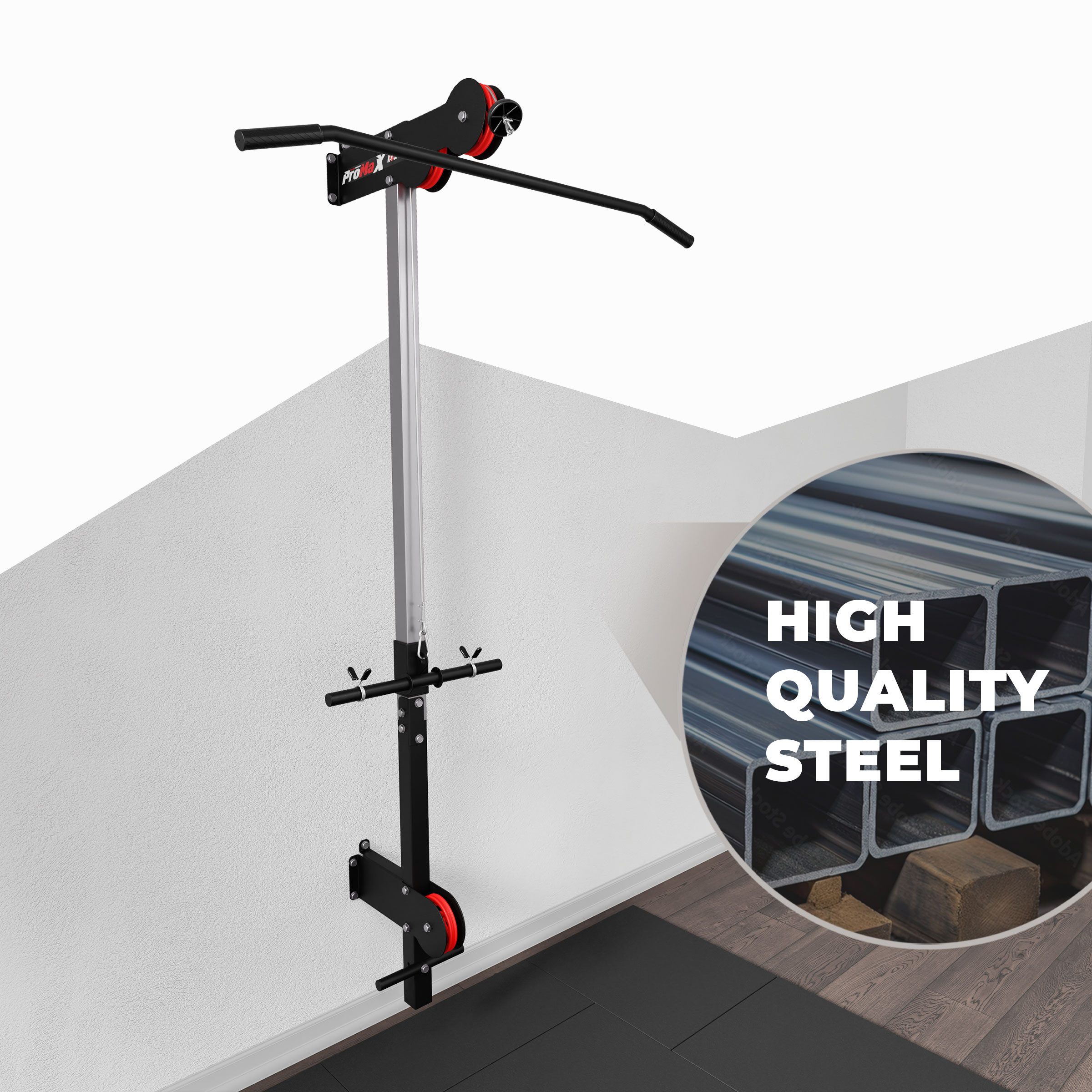 K-SPORT Kraftstation Oberer & unterer Kabelzug zur Wandmontage, (Fitness-Seilzug für effektiven Muskelaufbau, Kabelzugstation zum Trainieren Aller Muskeln), Made in EU!