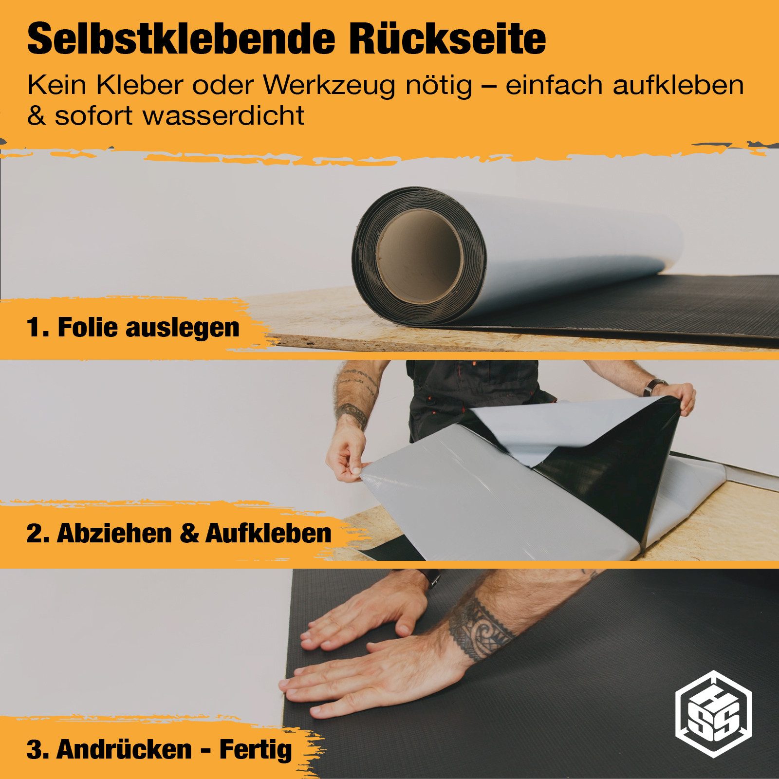 Hanse Syntec Systems Dachbahn EPDM Dachbahn selbstklebend Schwarz – DIY Dach & Carport, (1-St), selbstklebend, 100x500cm, schwarz
