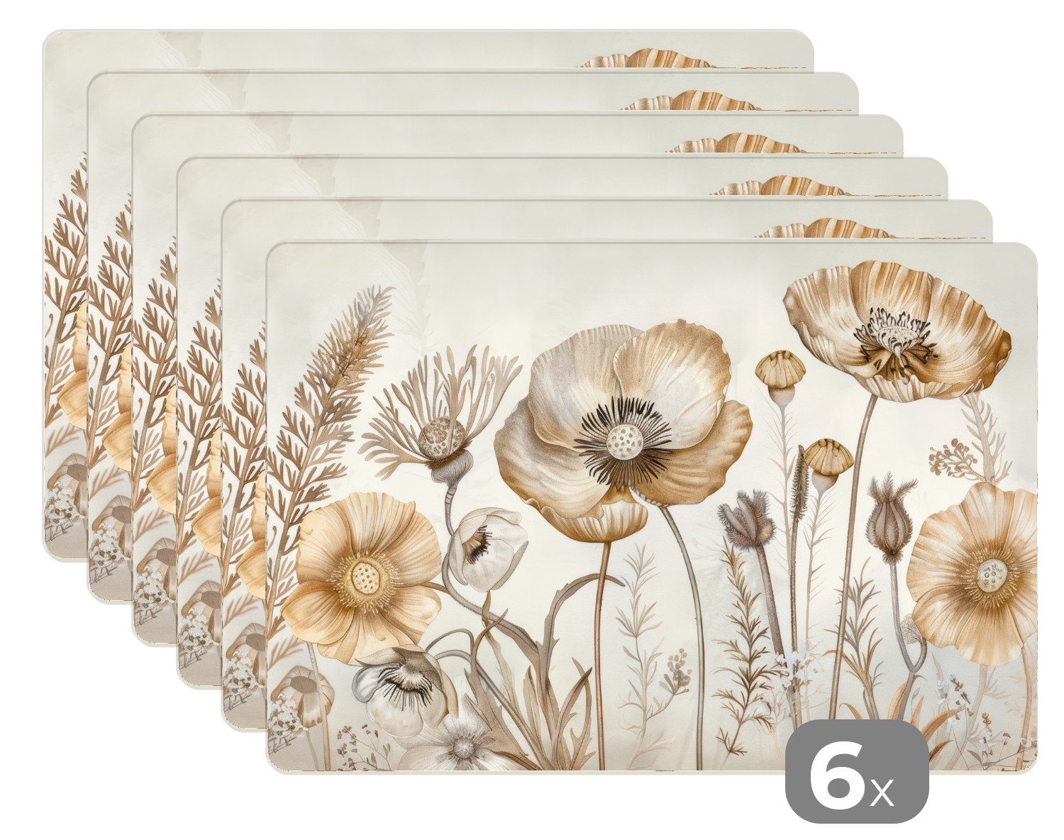 MuchoWow Platzset Blumen - Beige - Natur - Illustration, (6-St), Platzsets, günstig online kaufen