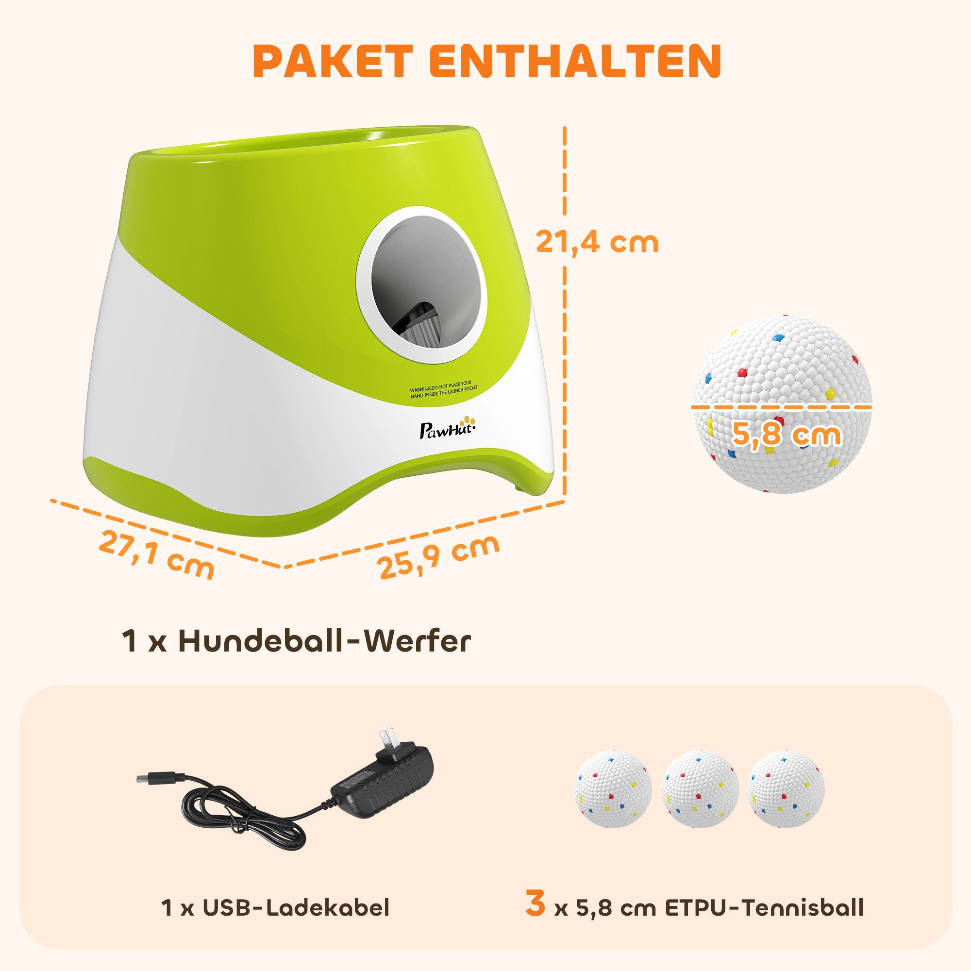 PawHut Tier-Intelligenzspielzeug Interaktive Ballwurfmaschine mit 3 Bälle 3 Distanzen 6m/10 m/12m, ABS, Automatischer Ballwerfer (1-tlg) für kleine, mittlere Hunde, Grün
