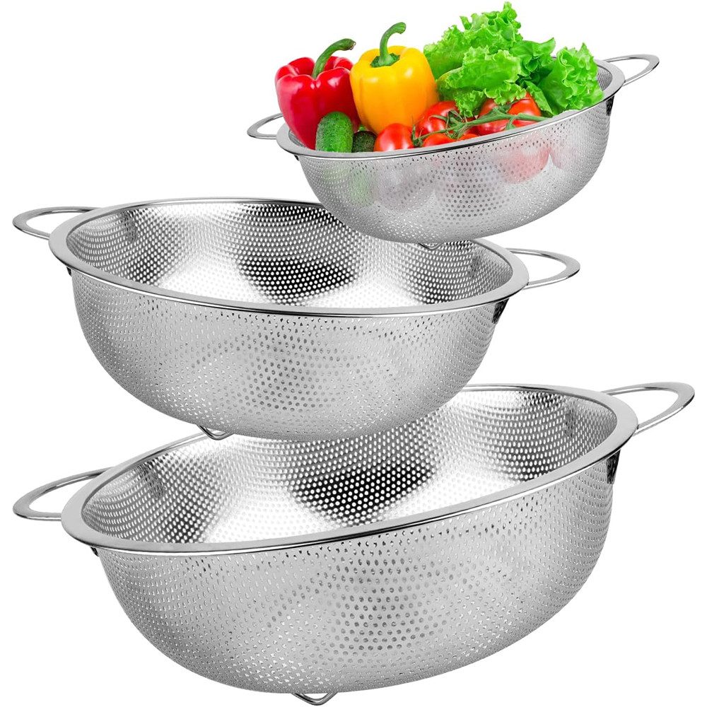 Küchensieb Sieb 3er-Set, Edelstahl Micro-Perforierte Küchensieb mit Griffen