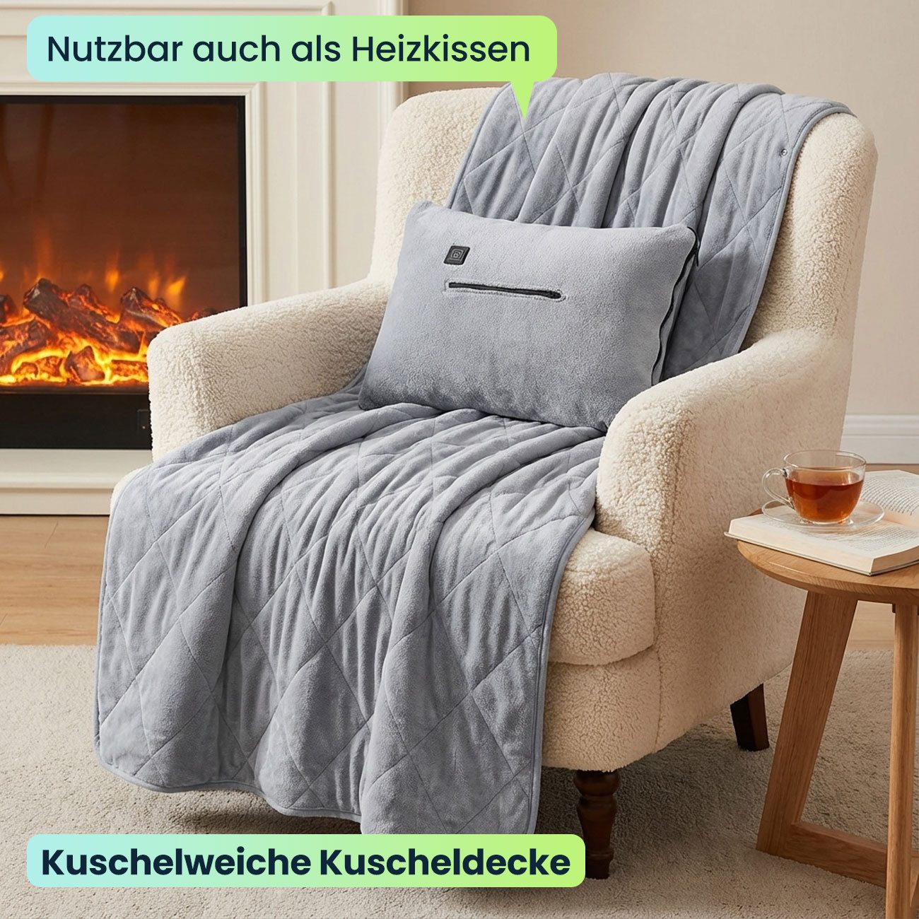 shop'n smile ideoon Heizdecke Elektrische Heizdecke 35x180 cm aus Polarfleece mit Druckknöpfen, elektrische Wärmedecke mit 3 Stufen, auch als Heizkissen nutzbar