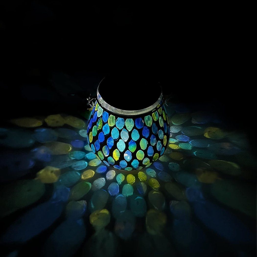 Blau Gartenleuchte Solar-Laterne-Tischlampe TUABUR Solar-Mosaik-Lampe, Einmachglas-Lampe,
