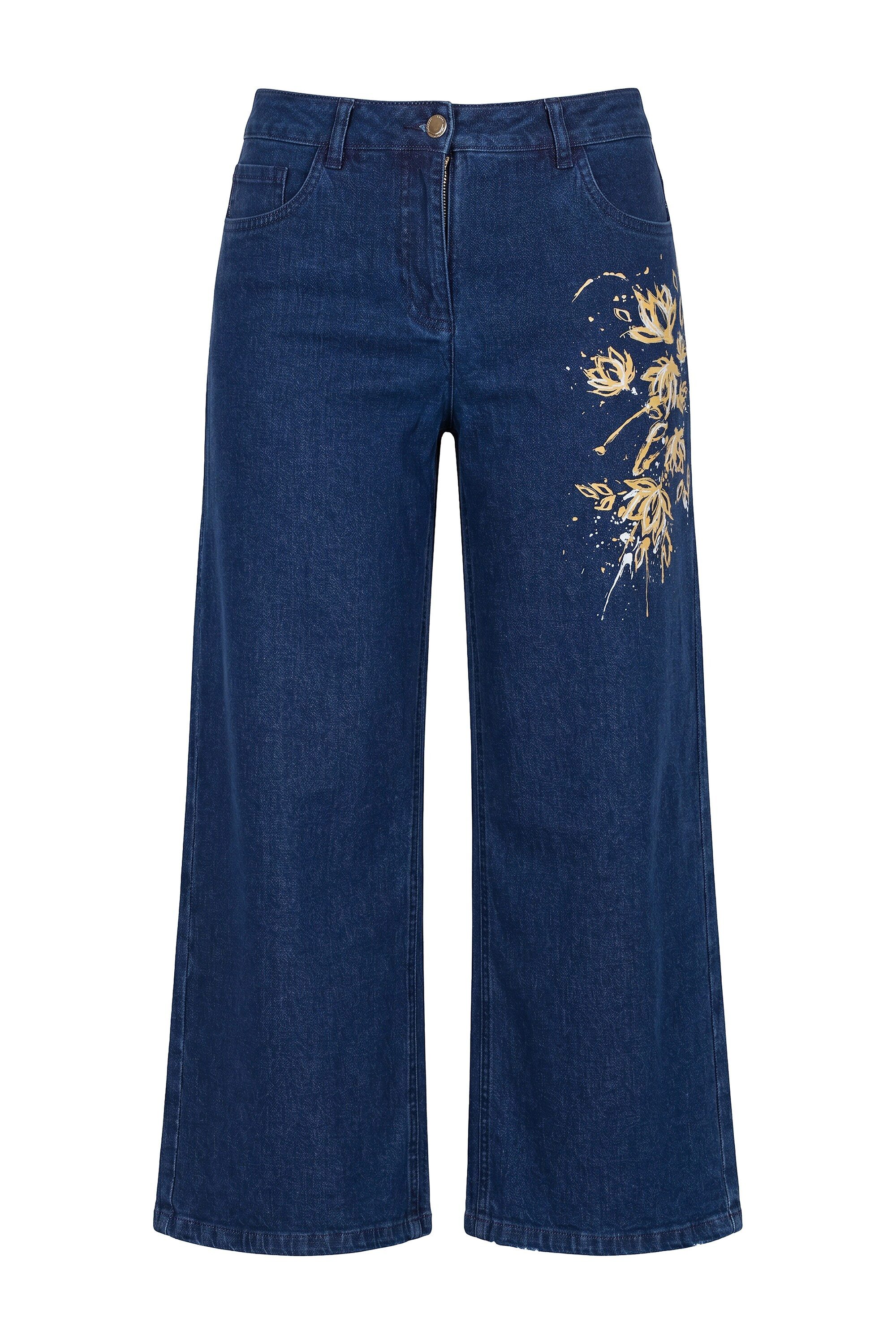Angel of Style Regular-fit-Jeans Jeans-Culotte weites Bein Blumen-Motiv 5-Pocket