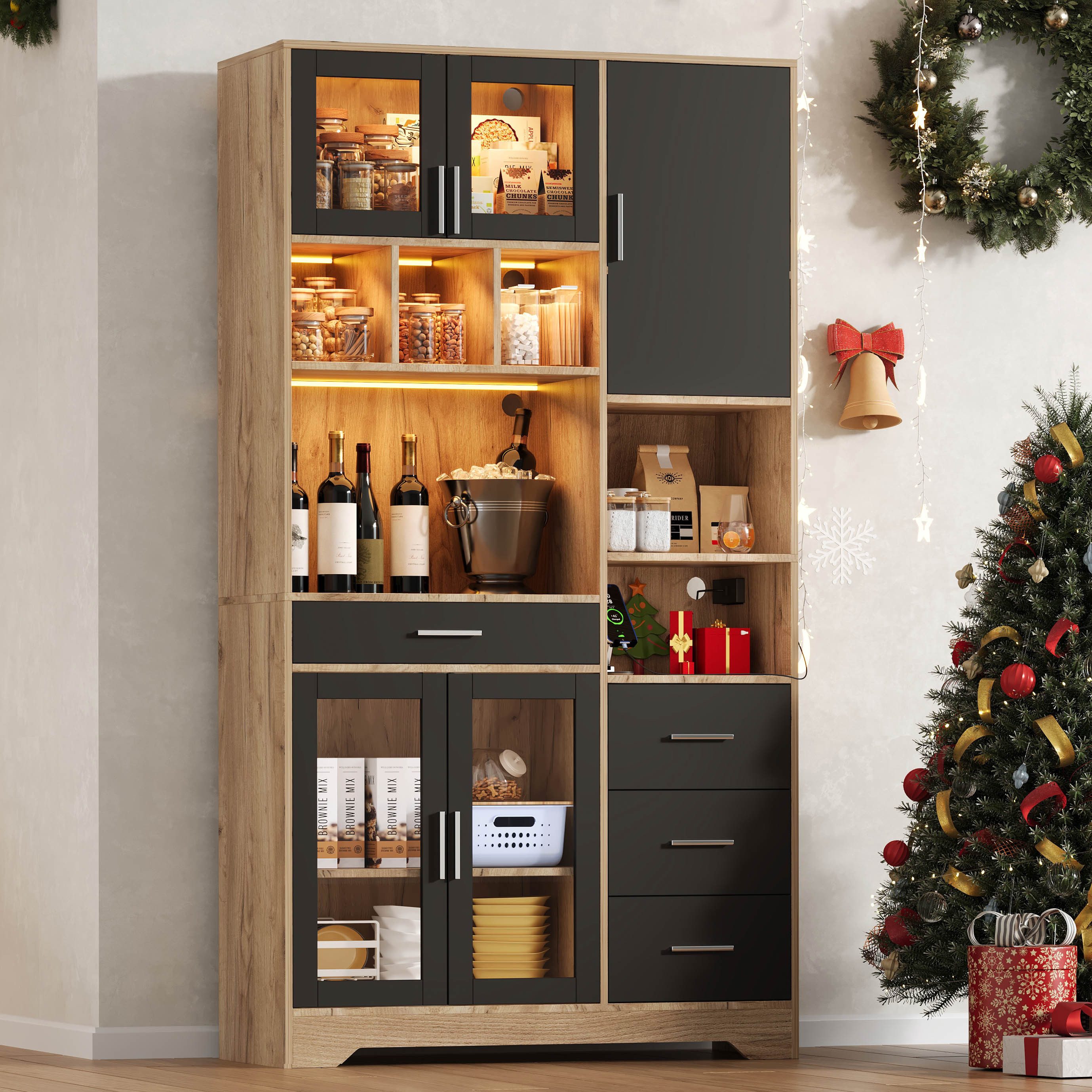 Fine Life Pro Buffetaufsatz Moderner Buffetschrank mit LED & integrierter Steckdose
