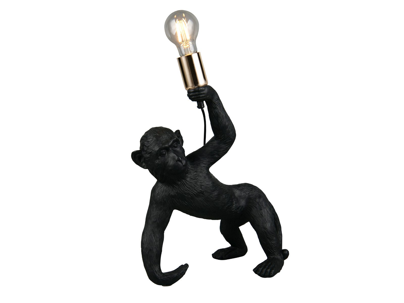 Reality Leuchten LED Nachttischlampe, Dimmfunktion, LED wechselbar, warmweiß, groß-e Tischlampe ausgefallen-e besondere Affenlampe Schwarz, H: 42cm