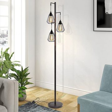 Nettlife LED Stehlampe Wohnzimmer Stehleuchte Schwarz Vintage E27 Industrial 163CM Metall, mit Fußschalter, LED wechselbar, für SchlafzimmerArbeitszimmer Büro Sessel