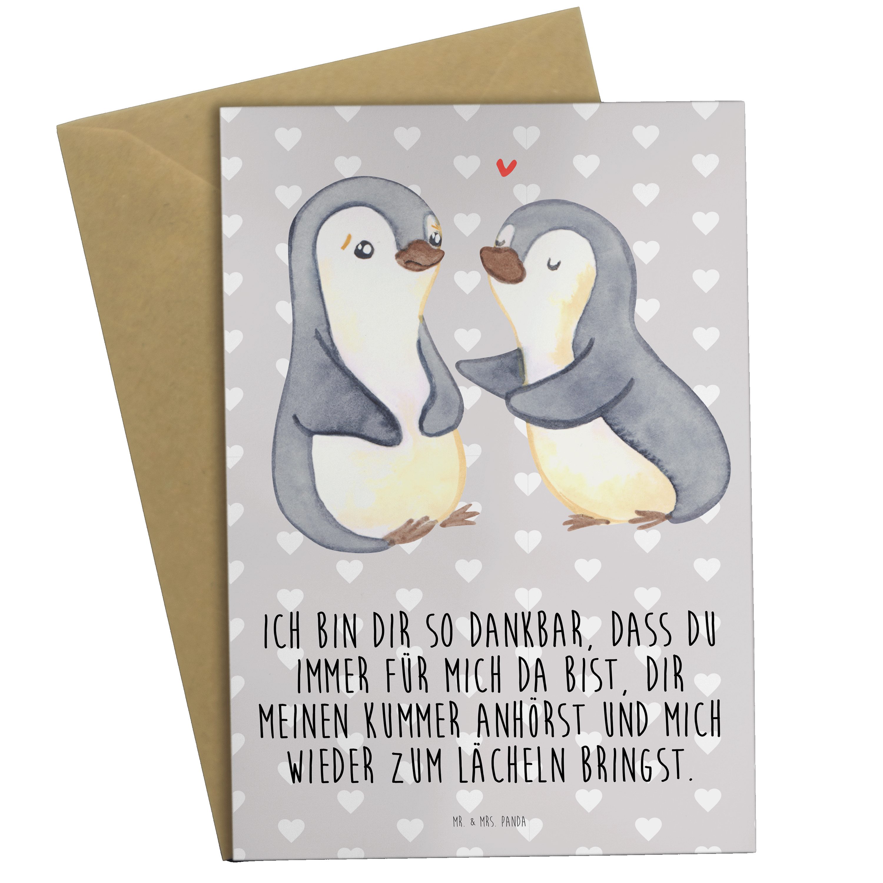 Mr. & Mrs. Panda Grußkarte Pinguine trösten - Grau Pastell - Geschenk, Klappkarte, Heiraten, Glü