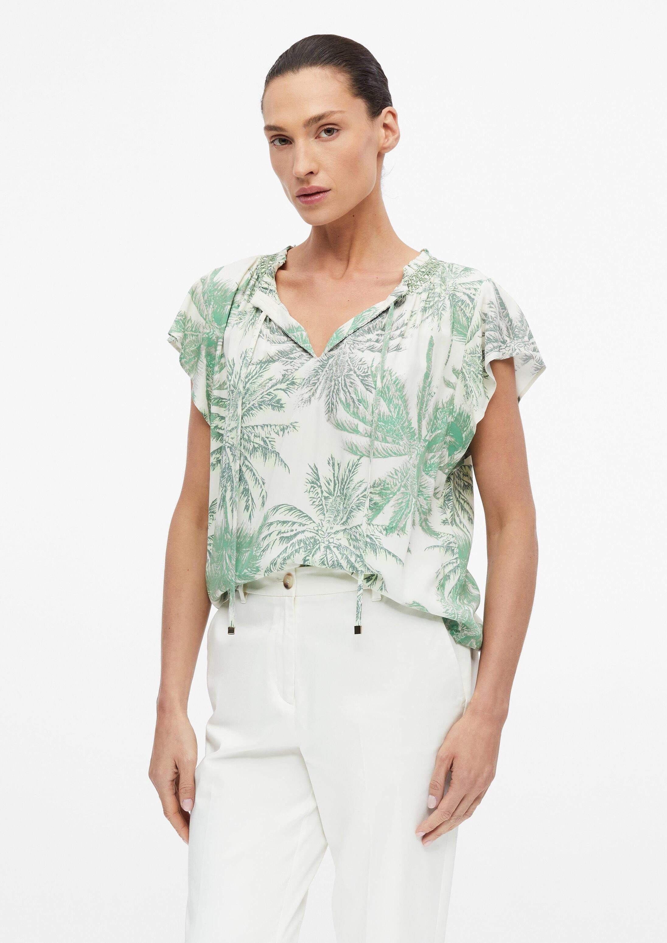 s.Oliver Kurzarmbluse Bluse Viskose-Bluse mit Smok-Details