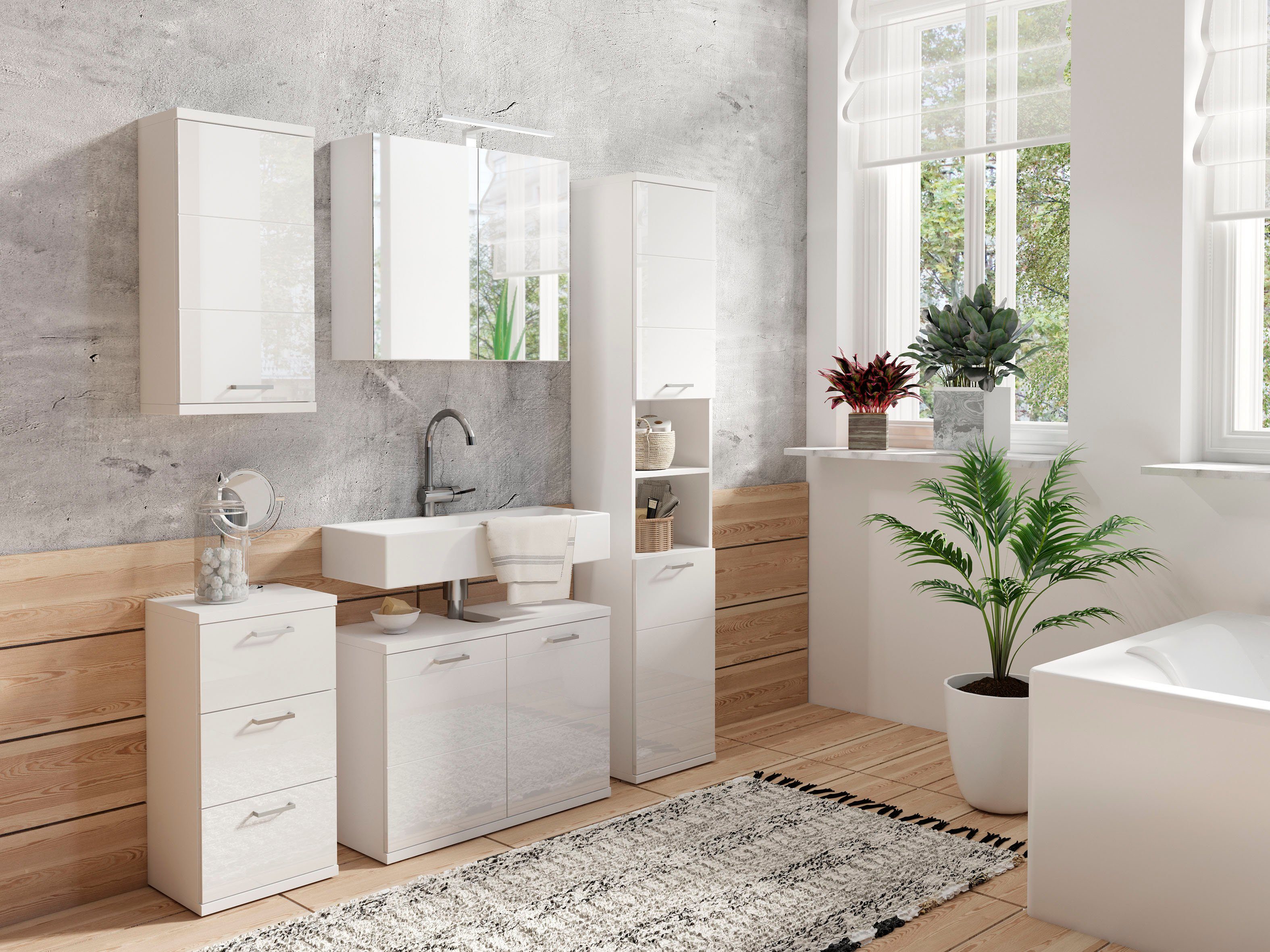 byLIVING Spiegelschrank Serie Spree, in vielen Breiten erhältlich Soft-Close, LED Beleuchtung mit Schalter- und Steckdosenbox – Bild 4 von 5